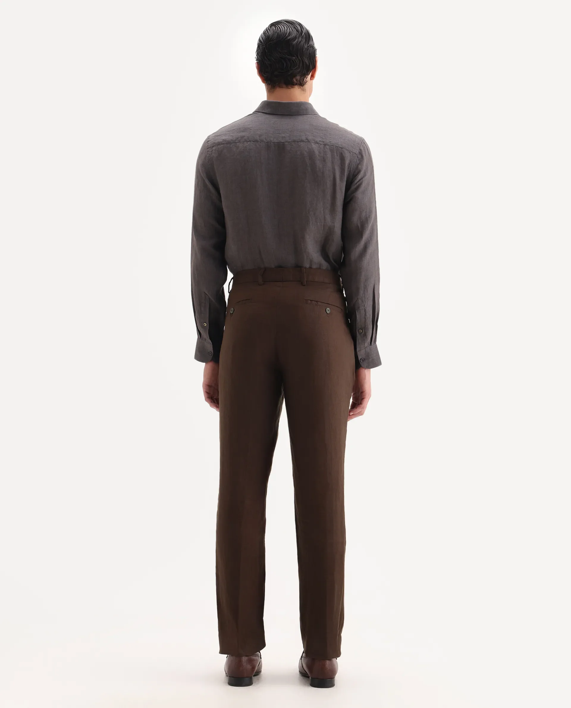 Rare Rabbit Men's Arcelo Brown Linen Plain Regular Fit Trouser - Image 9