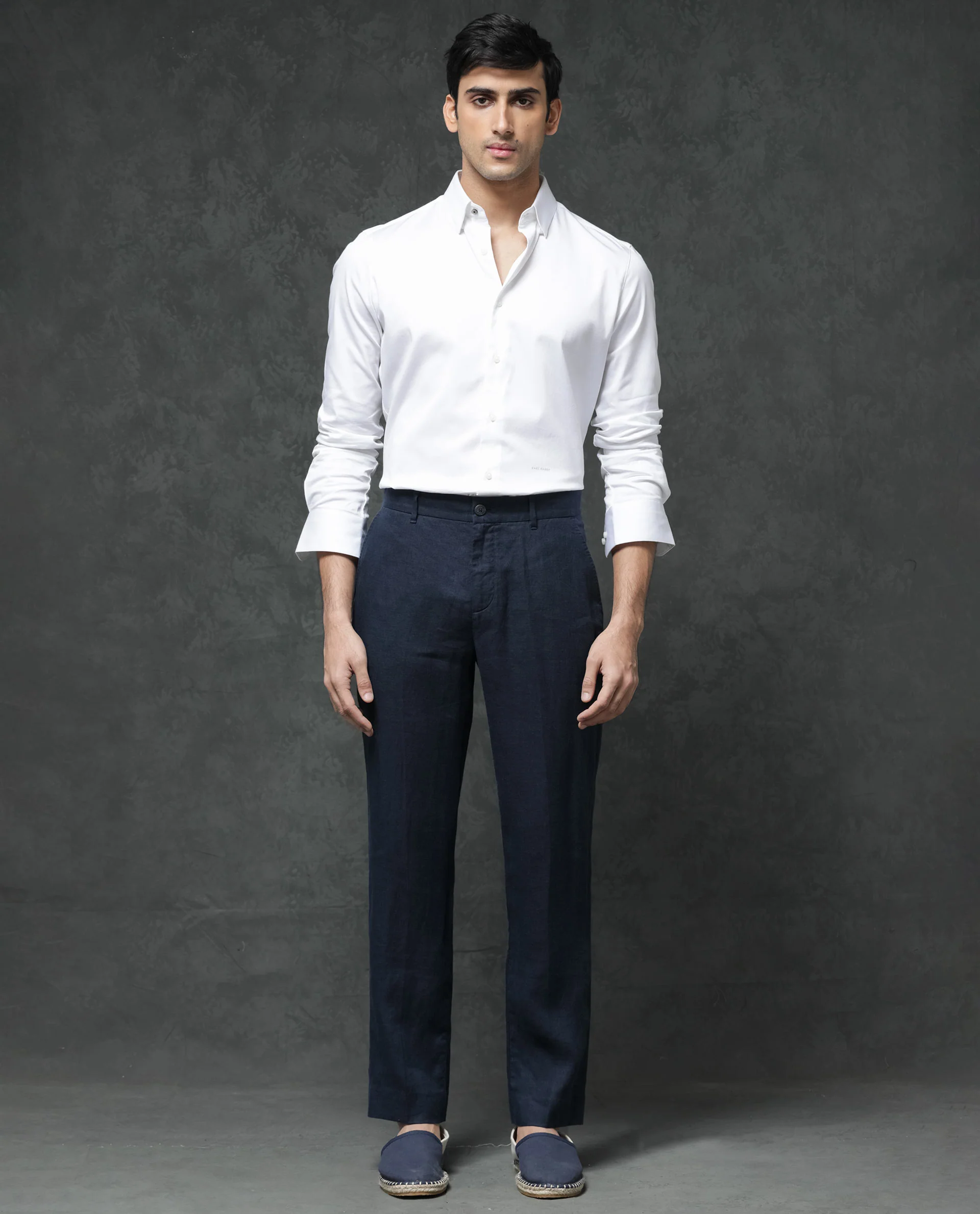 Rare Rabbit Men's Arcelo Navy Linen Plain Regular Fit Trouser - Image 2