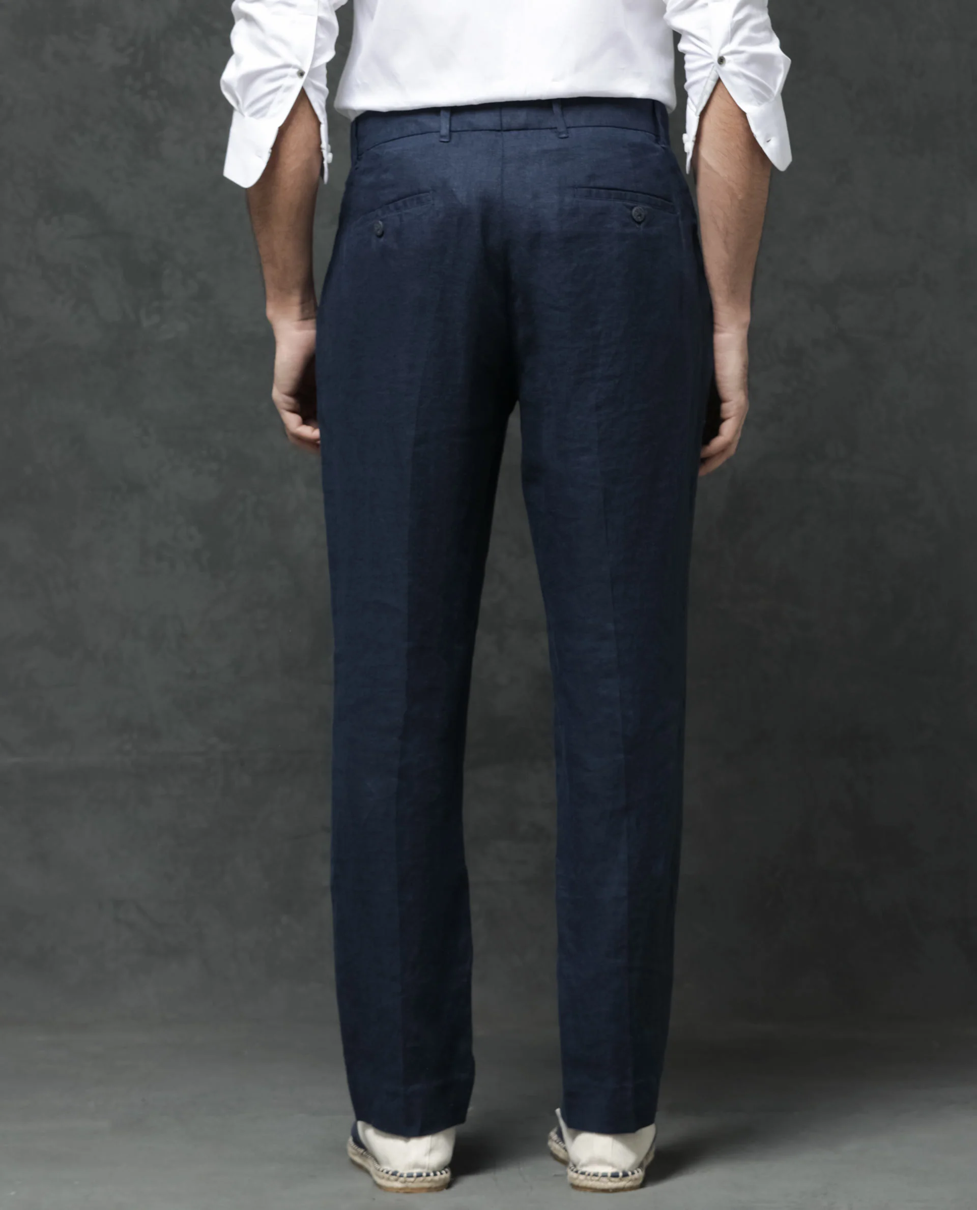 Rare Rabbit Men's Arcelo Navy Linen Plain Regular Fit Trouser - Image 5