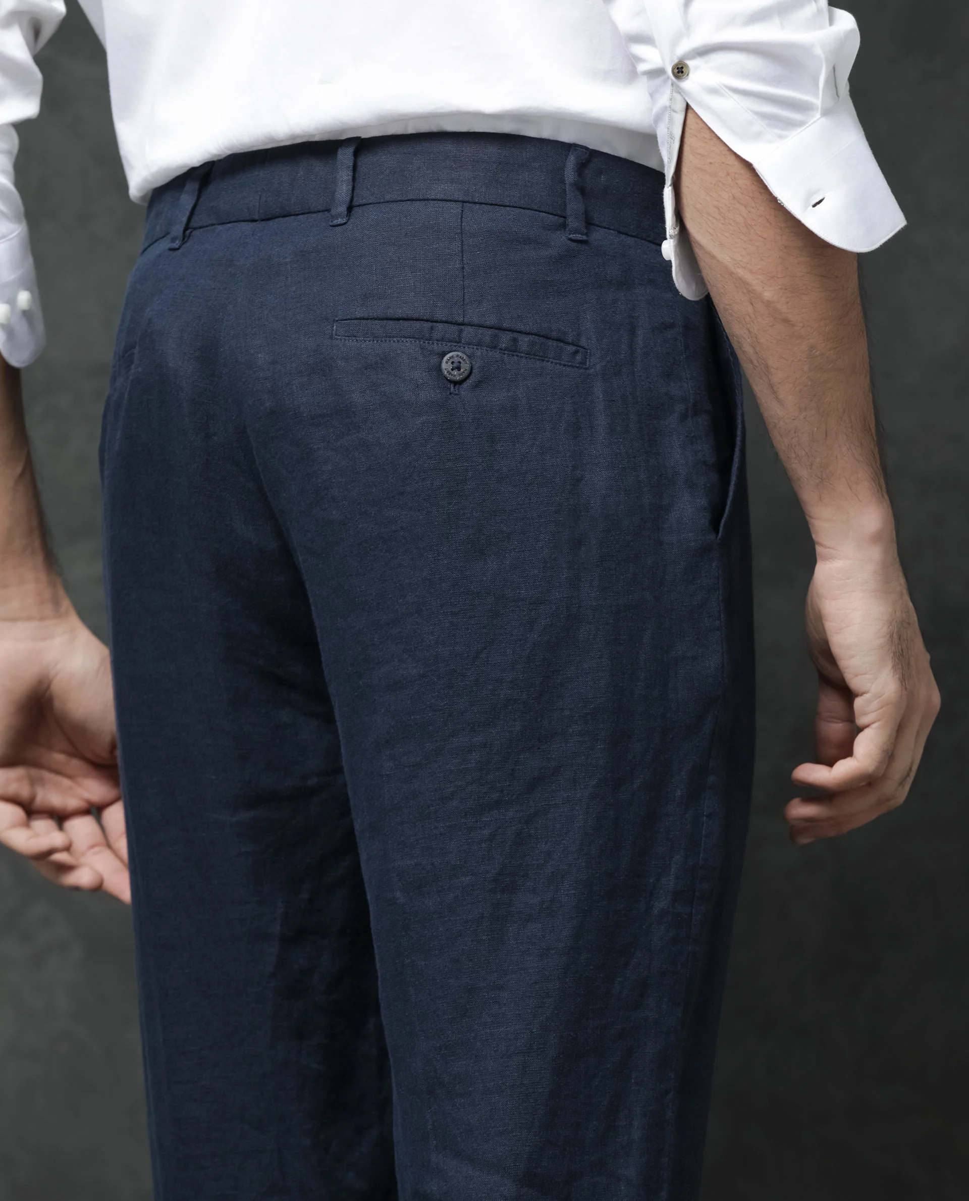 Rare Rabbit Men's Arcelo Navy Linen Plain Regular Fit Trouser - Image 7