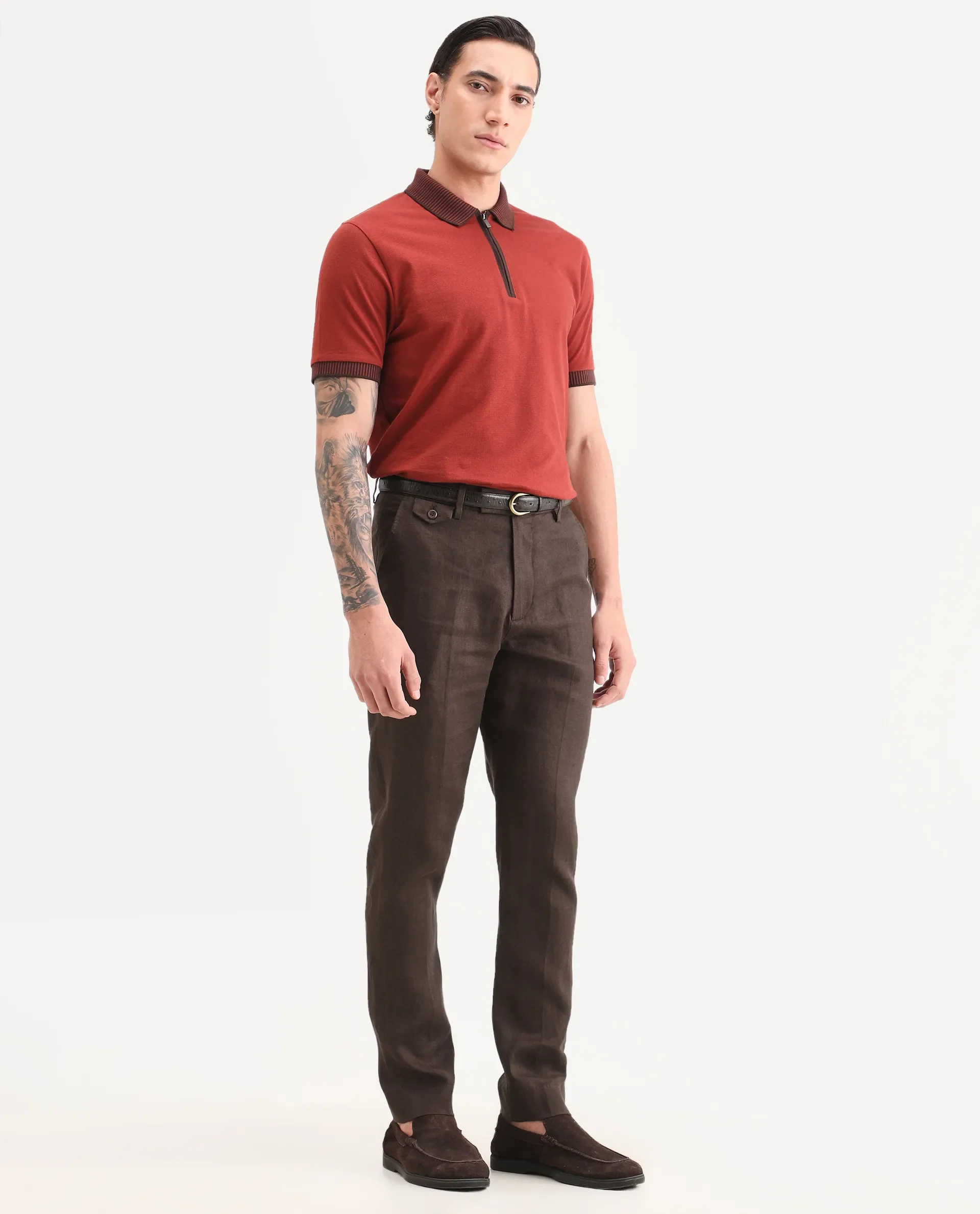 Rare Rabbit Men's Arcelo-Ss26 Dark Brown 100% Linen Fabric Regular Fit Plain Trouser - Image 6