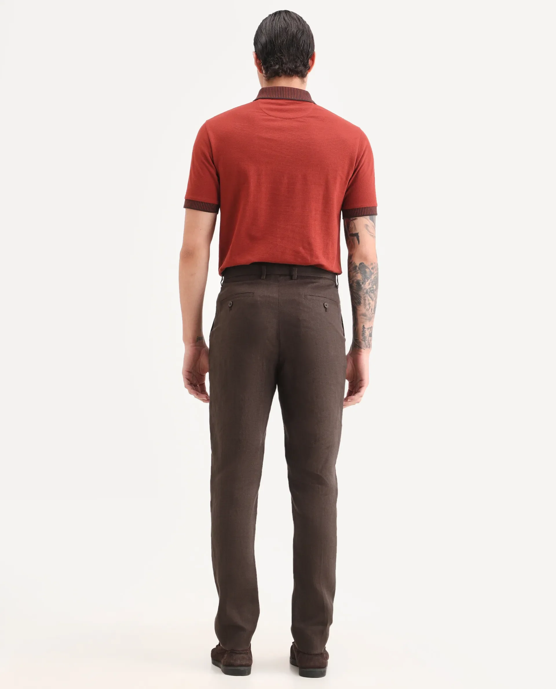 Rare Rabbit Men's Arcelo-Ss26 Dark Brown 100% Linen Fabric Regular Fit Plain Trouser - Image 7
