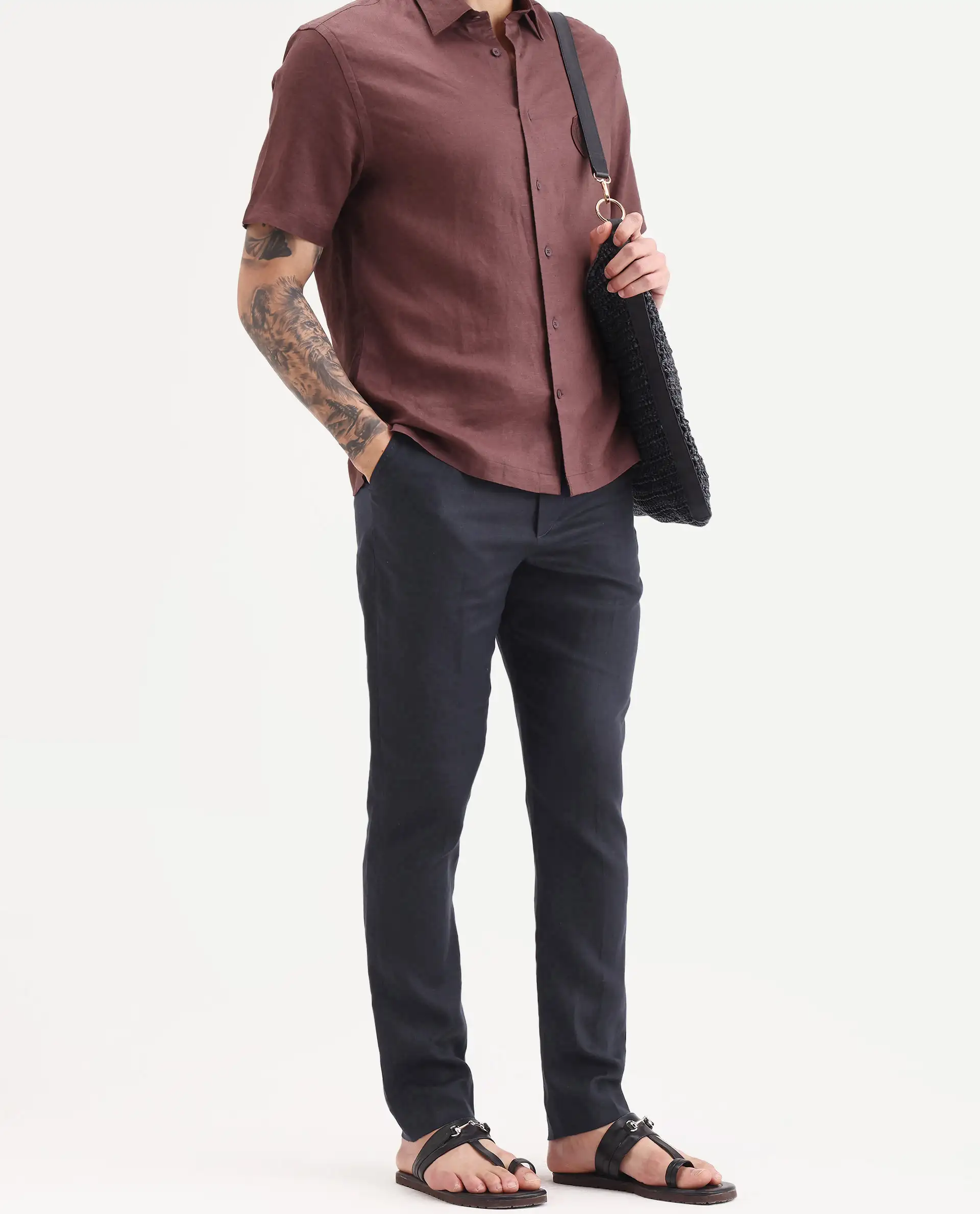 Rare Rabbit Men's Arcelo-Ss26 Dark Navy 100% Linen Fabric Regular Fit Plain Trouser - Image 2