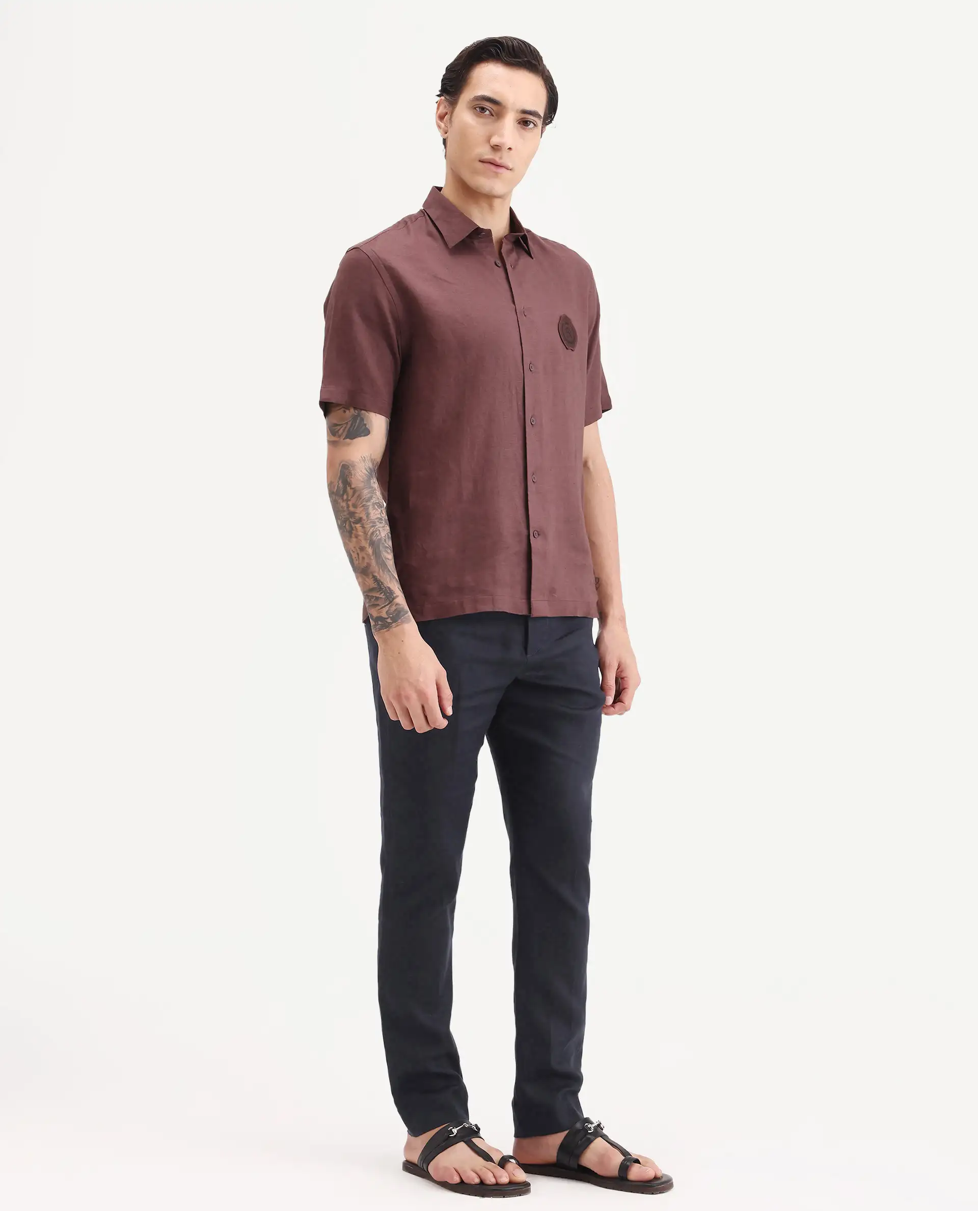 Rare Rabbit Men's Arcelo-Ss26 Dark Navy 100% Linen Fabric Regular Fit Plain Trouser - Image 6