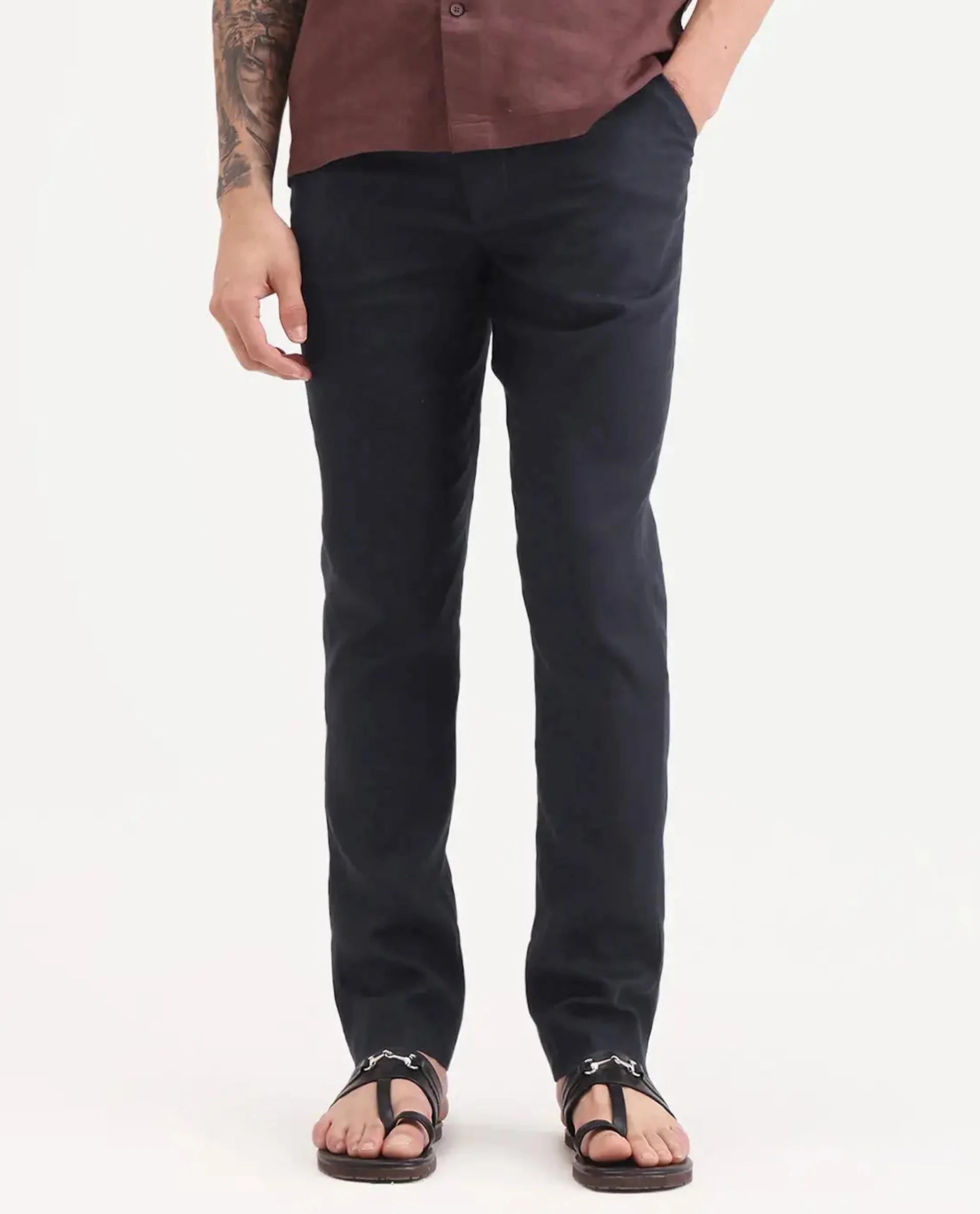 Rare Rabbit Men's Arcelo-Ss26 Dark Navy 100% Linen Fabric Regular Fit Plain Trouser - Image 8
