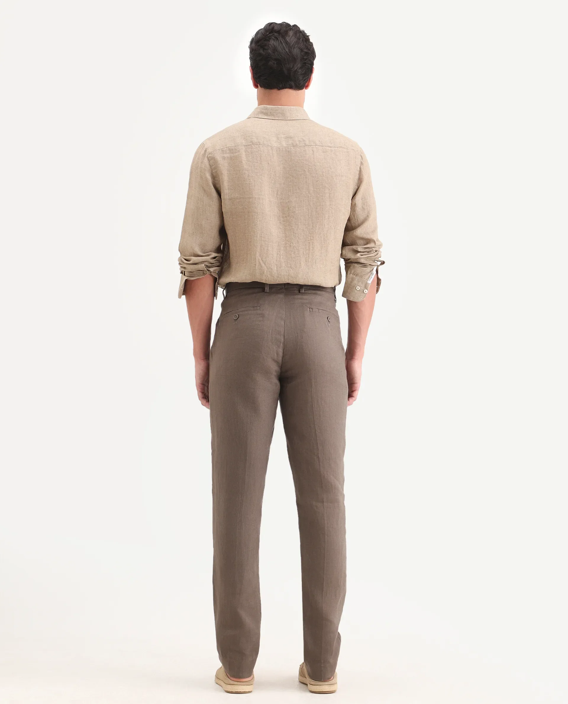 Rare Rabbit Men's Arcelo-Ss26 Light Brown 100% Linen Fabric Regular Fit Plain Trouser - Image 7