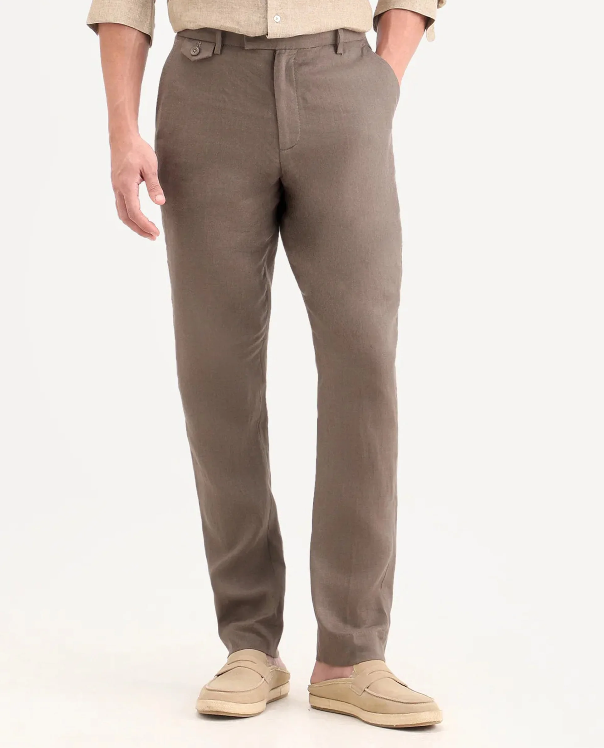 Rare Rabbit Men's Arcelo-Ss26 Light Brown 100% Linen Fabric Regular Fit Plain Trouser - Image 8
