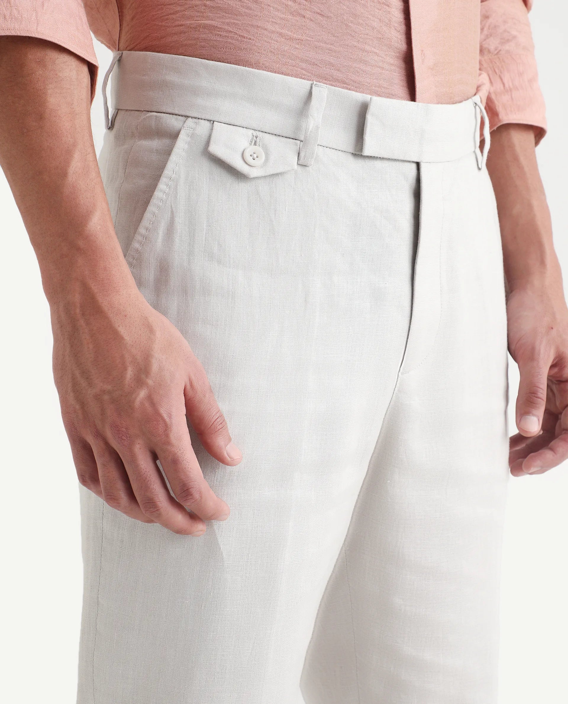 Rare Rabbit Men's Arcelo-Ss26 Off White 100% Linen Fabric Regular Fit Plain Trouser - Image 3