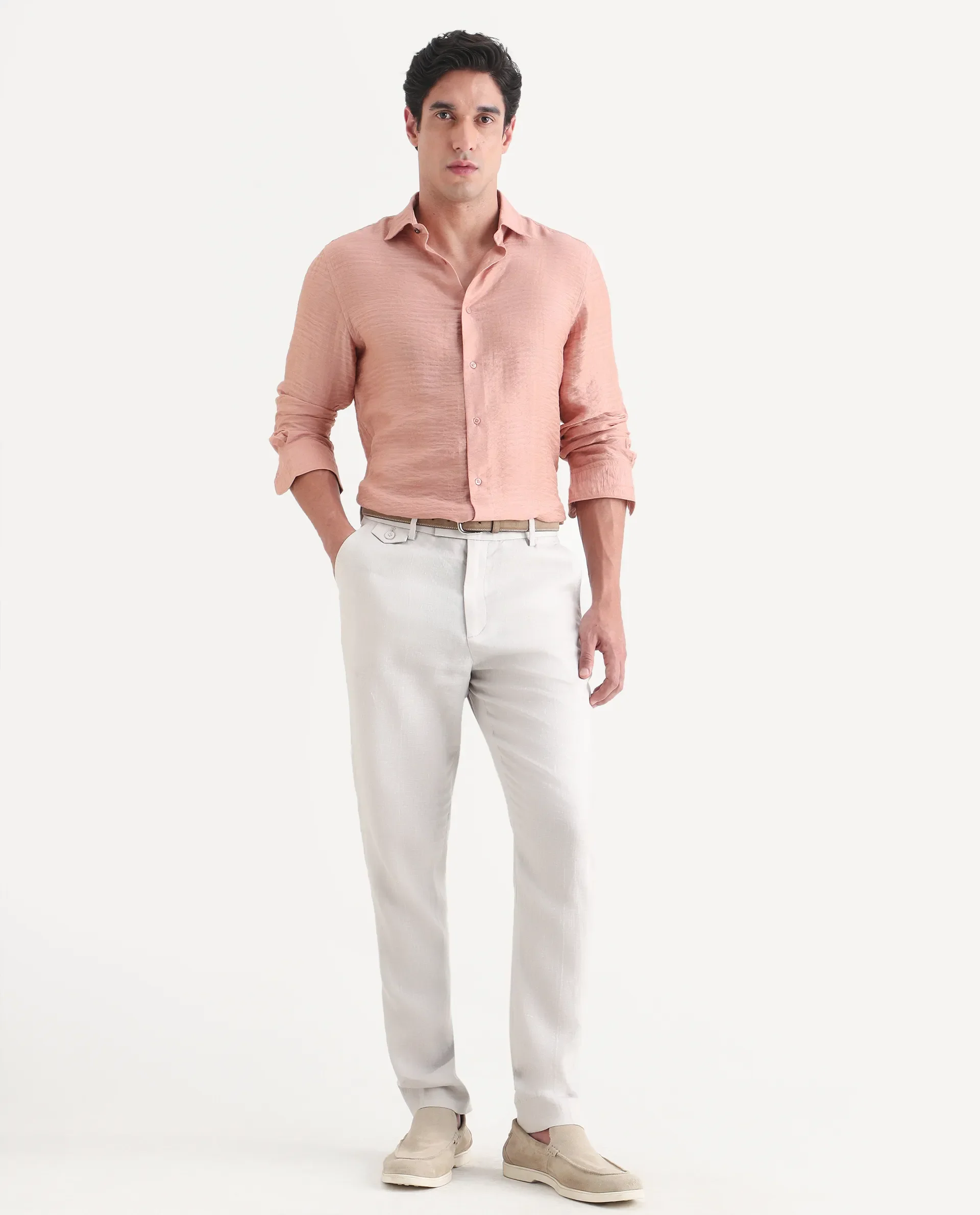 Rare Rabbit Men's Arcelo-Ss26 Off White 100% Linen Fabric Regular Fit Plain Trouser - Image 4