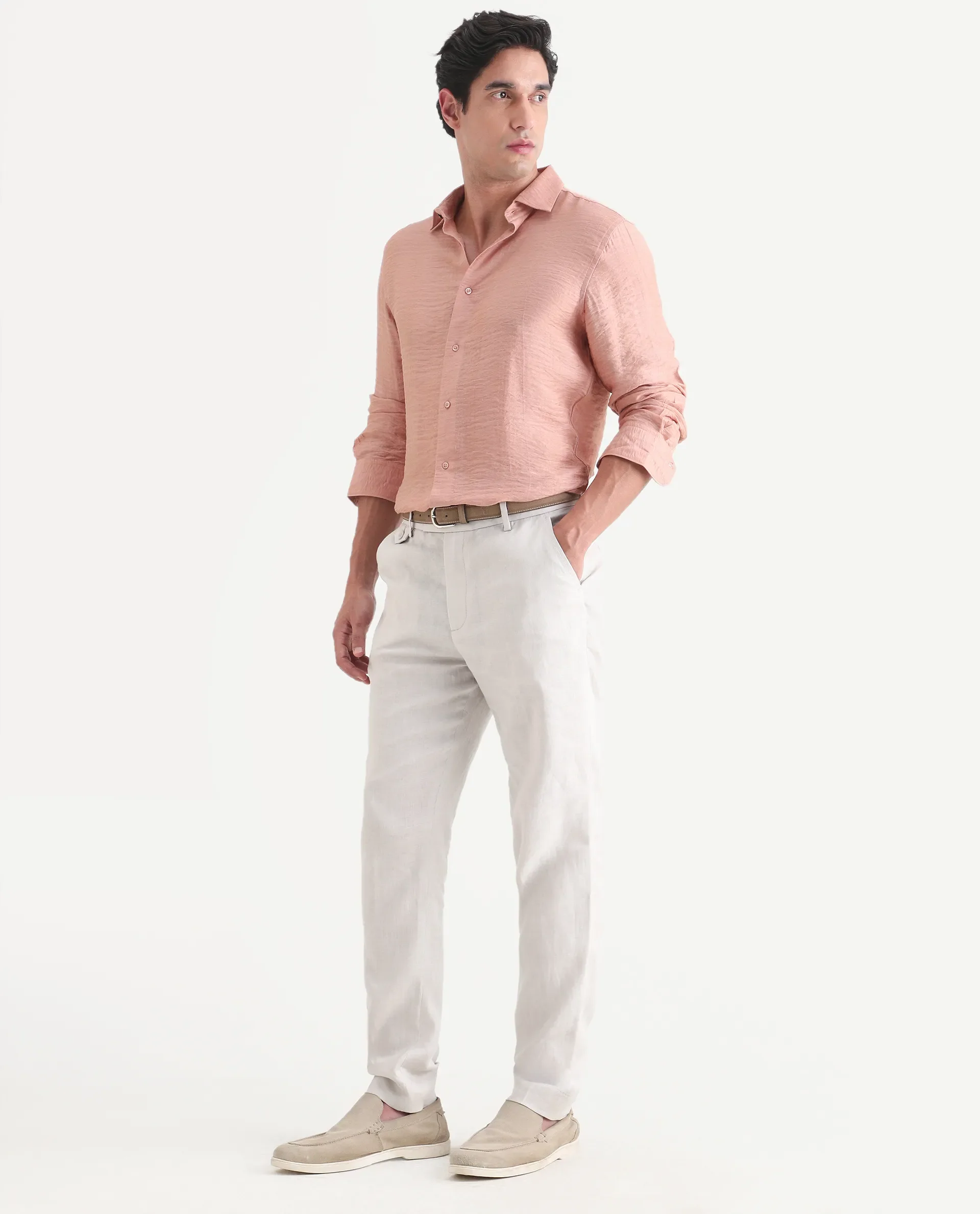 Rare Rabbit Men's Arcelo-Ss26 Off White 100% Linen Fabric Regular Fit Plain Trouser - Image 5