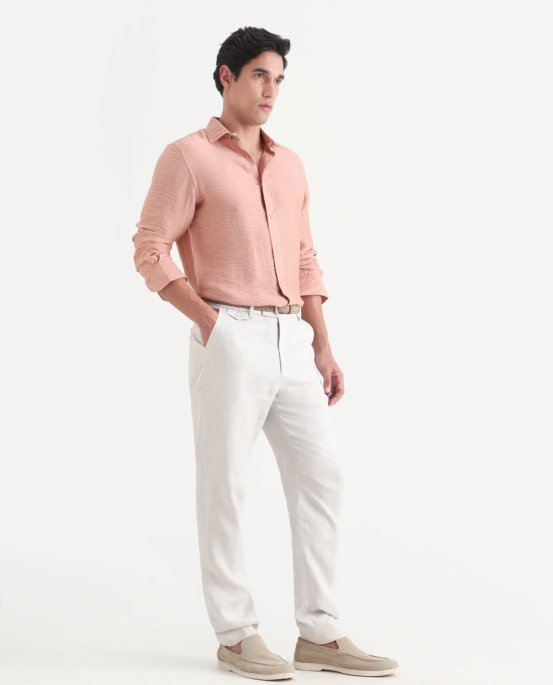 Rare Rabbit Men's Arcelo-Ss26 Off White 100% Linen Fabric Regular Fit Plain Trouser - Image 6