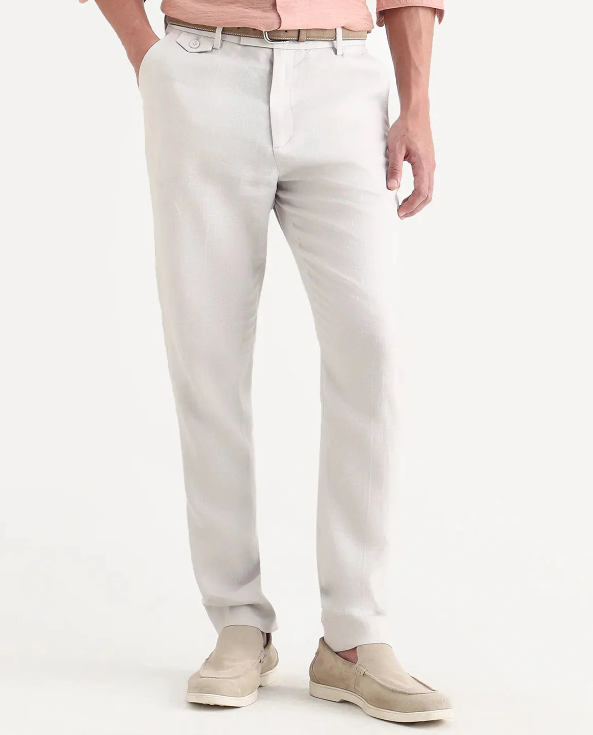Rare Rabbit Men's Arcelo-Ss26 Off White 100% Linen Fabric Regular Fit Plain Trouser - Image 9