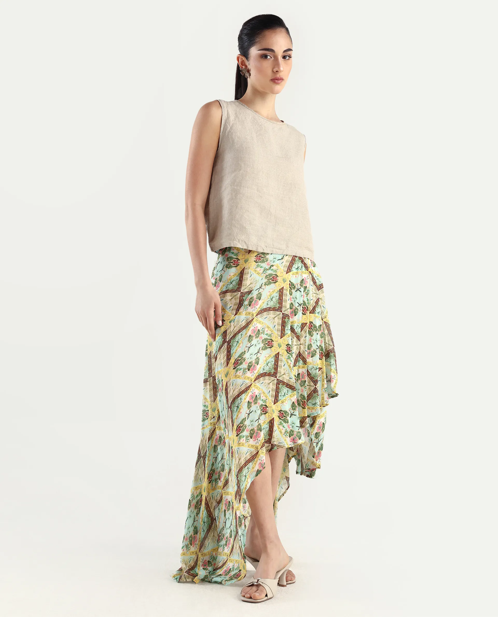 Rareism Women's Archibal-B Multi Rayon Abstract Print Maxi Fit And Flare Skirt - Image 6