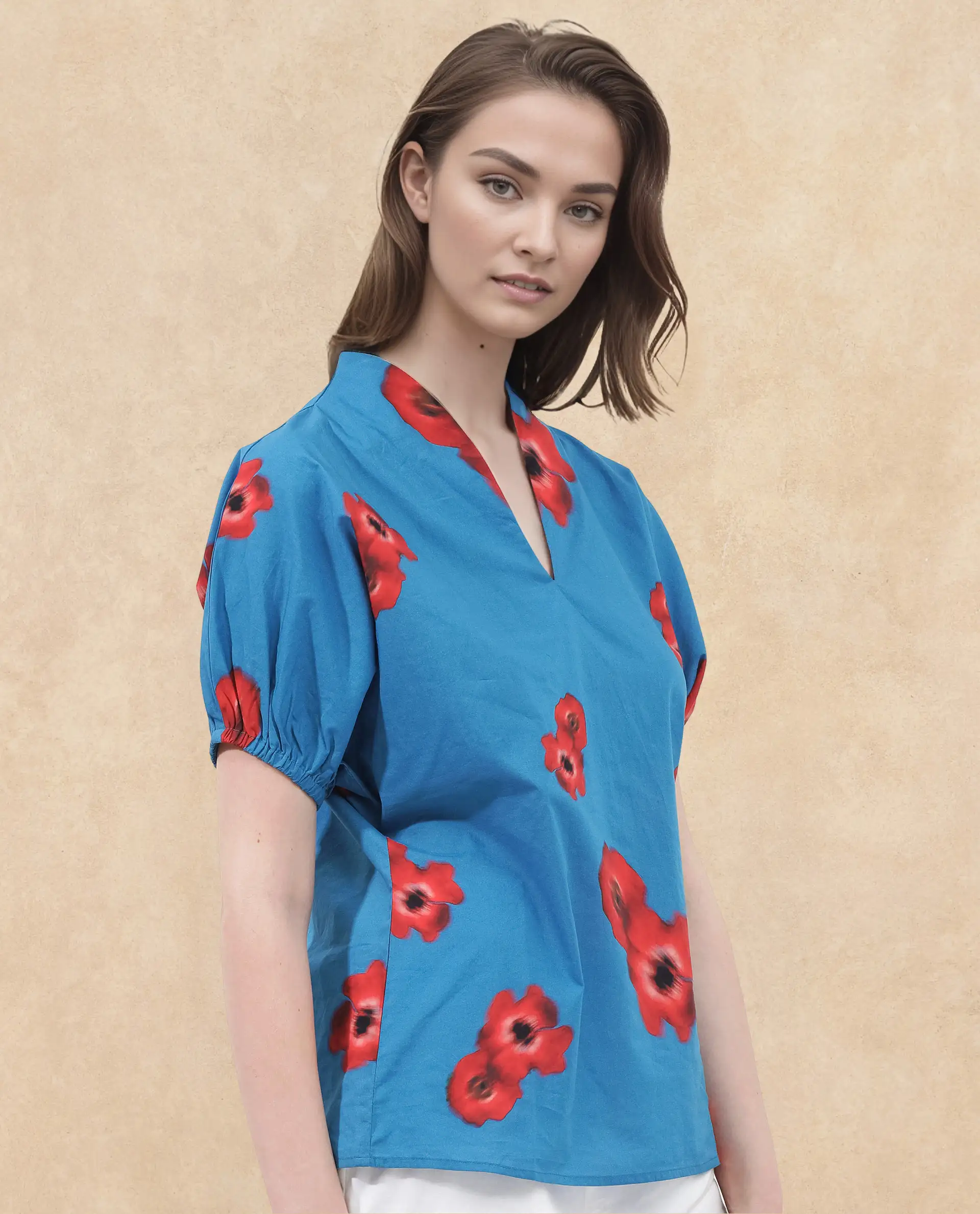 Rareism Women's Cotton V-Neck Floral Print Extended Sleeves Regular Fit Top - Image 3