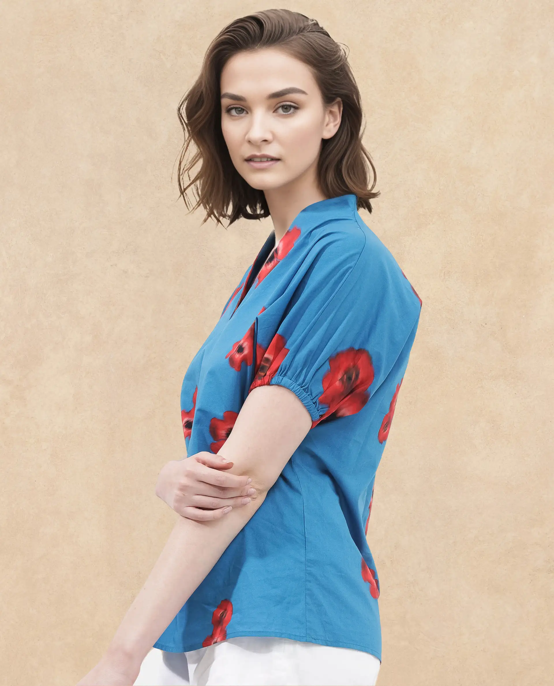 Rareism Women's Cotton V-Neck Floral Print Extended Sleeves Regular Fit Top - Image 4