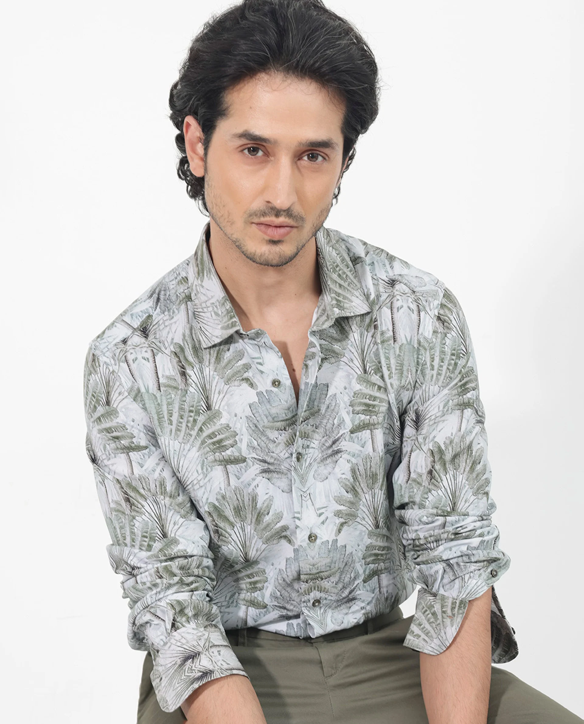 Rare Rabbit Men's Areca Light Green Viscose Tropical Print Regular Fit Full Sleeve Collared Shirt - Image 6