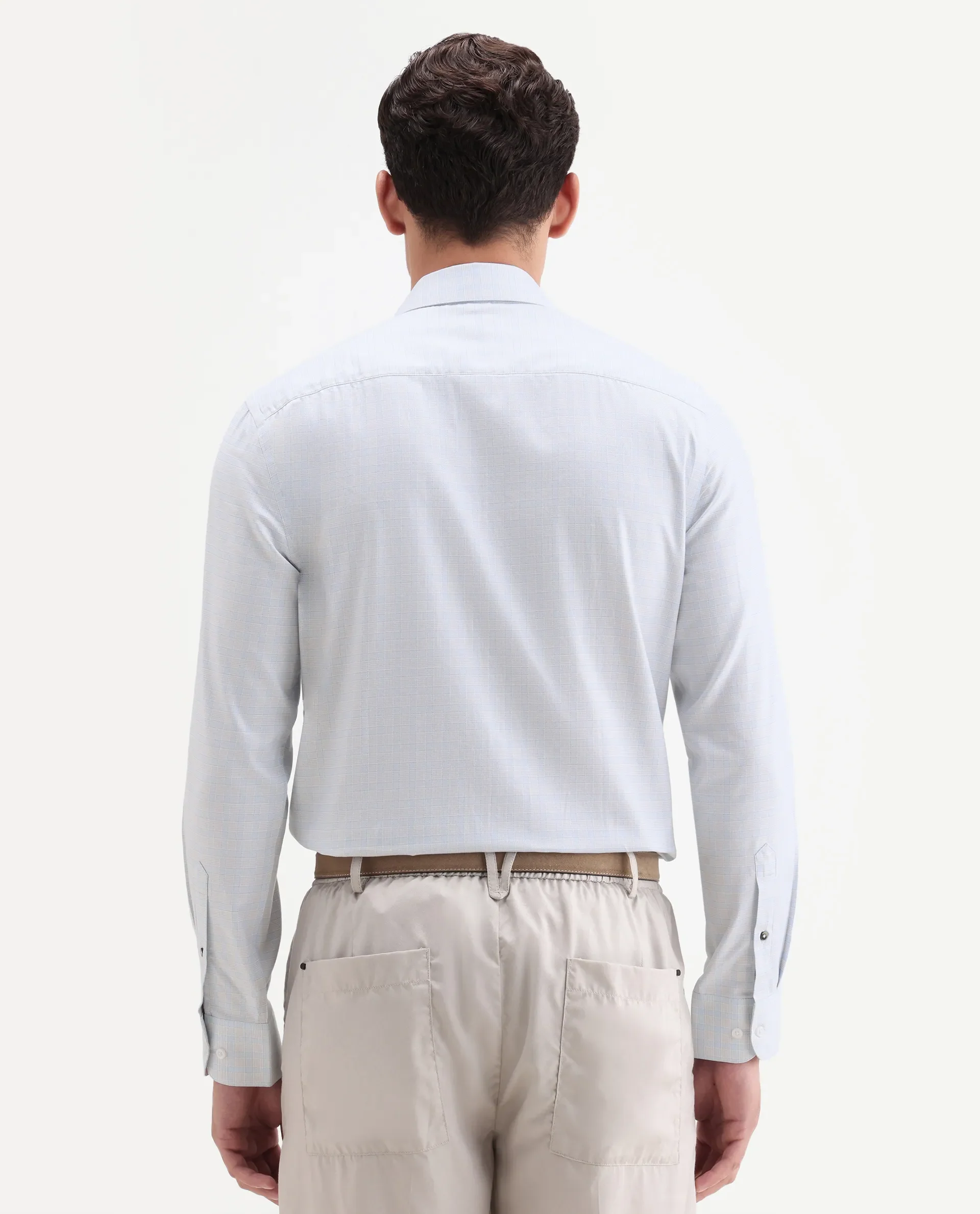Rare Rabbit Men's Aren Light Blue Cotton Fabric Full Sleeve Spread Collar Button Regular Checked Shirt - Image 7