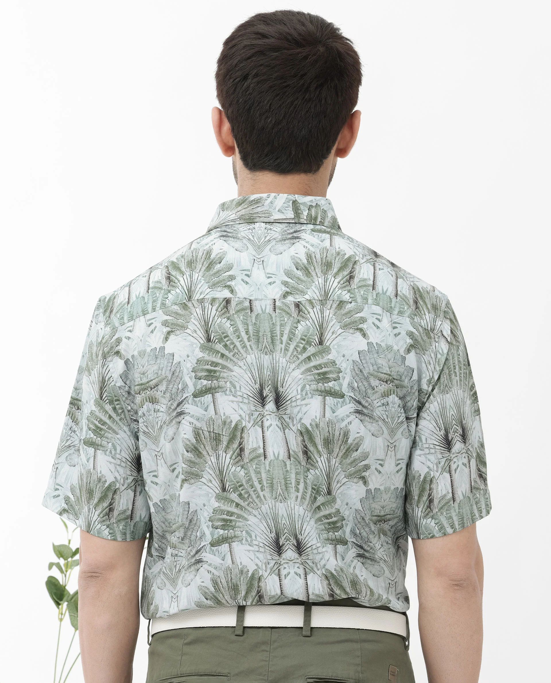 Rare Rabbit Men's Areno Light Green Viscose Tropical Print Boxy Fit Half Sleeve Collared Shirt - Image 10