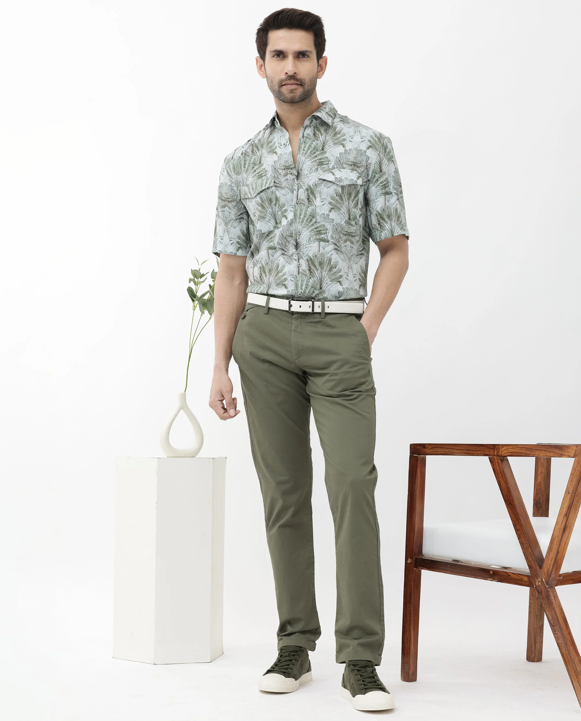 Rare Rabbit Men's Areno Light Green Viscose Tropical Print Boxy Fit Half Sleeve Collared Shirt - Image 2