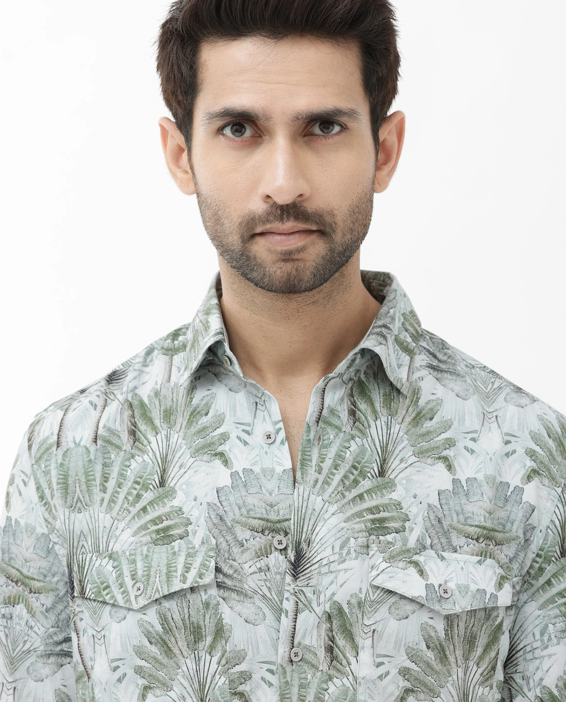 Rare Rabbit Men's Areno Light Green Viscose Tropical Print Boxy Fit Half Sleeve Collared Shirt - Image 4