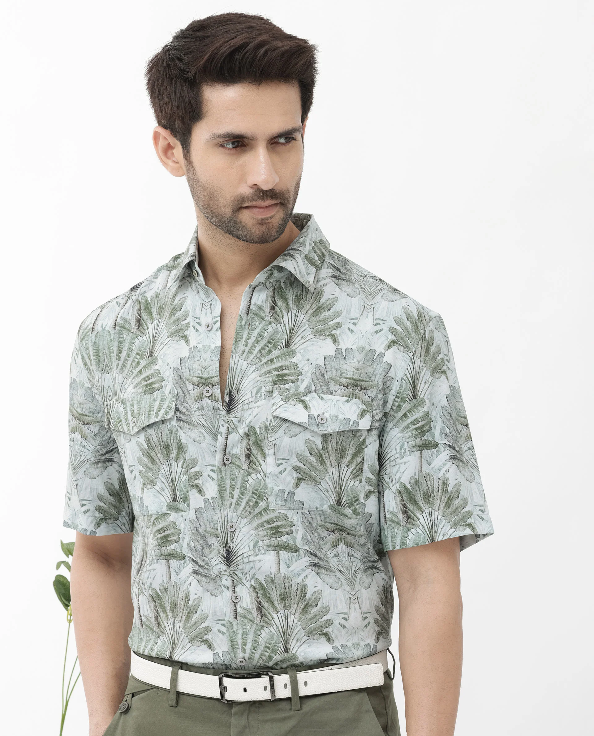 Rare Rabbit Men's Areno Light Green Viscose Tropical Print Boxy Fit Half Sleeve Collared Shirt - Image 7