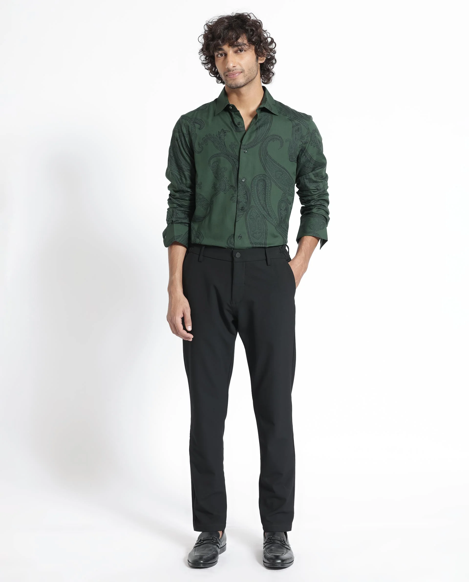Rare Rabbit Men's Ares Green Viscose Paisley Print Regular Fit Full Sleeve Collared Shirt - Image 3