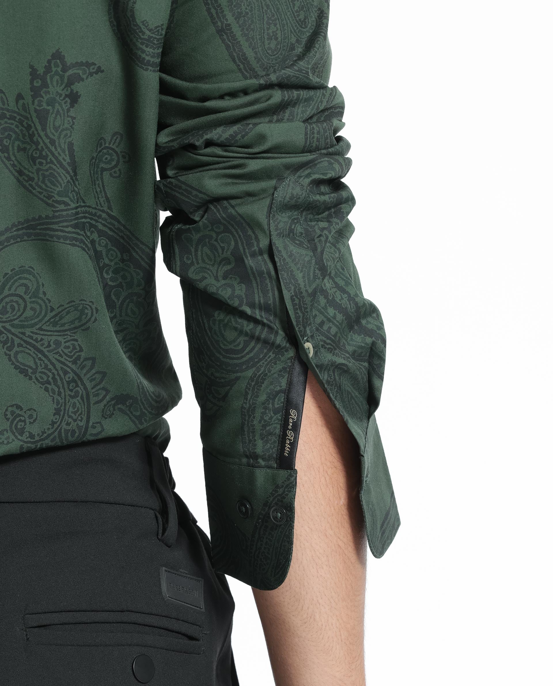 Rare Rabbit Men's Ares Green Viscose Paisley Print Regular Fit Full Sleeve Collared Shirt - Image 4