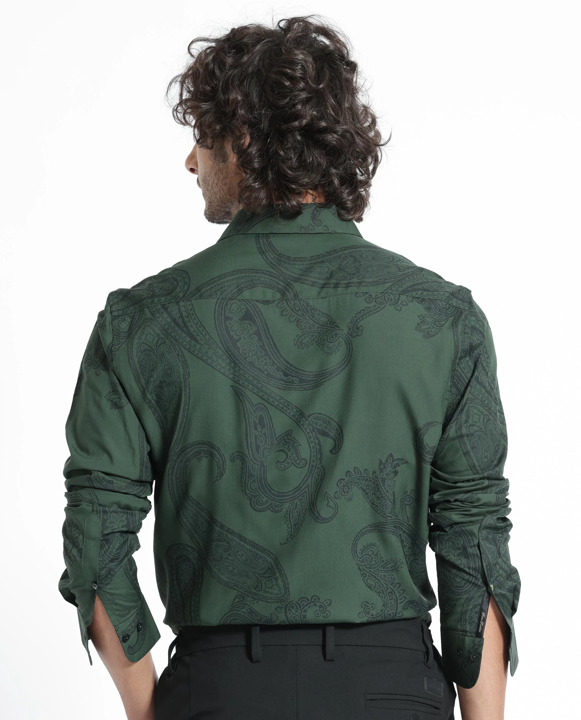 Rare Rabbit Men's Ares Green Viscose Paisley Print Regular Fit Full Sleeve Collared Shirt - Image 7