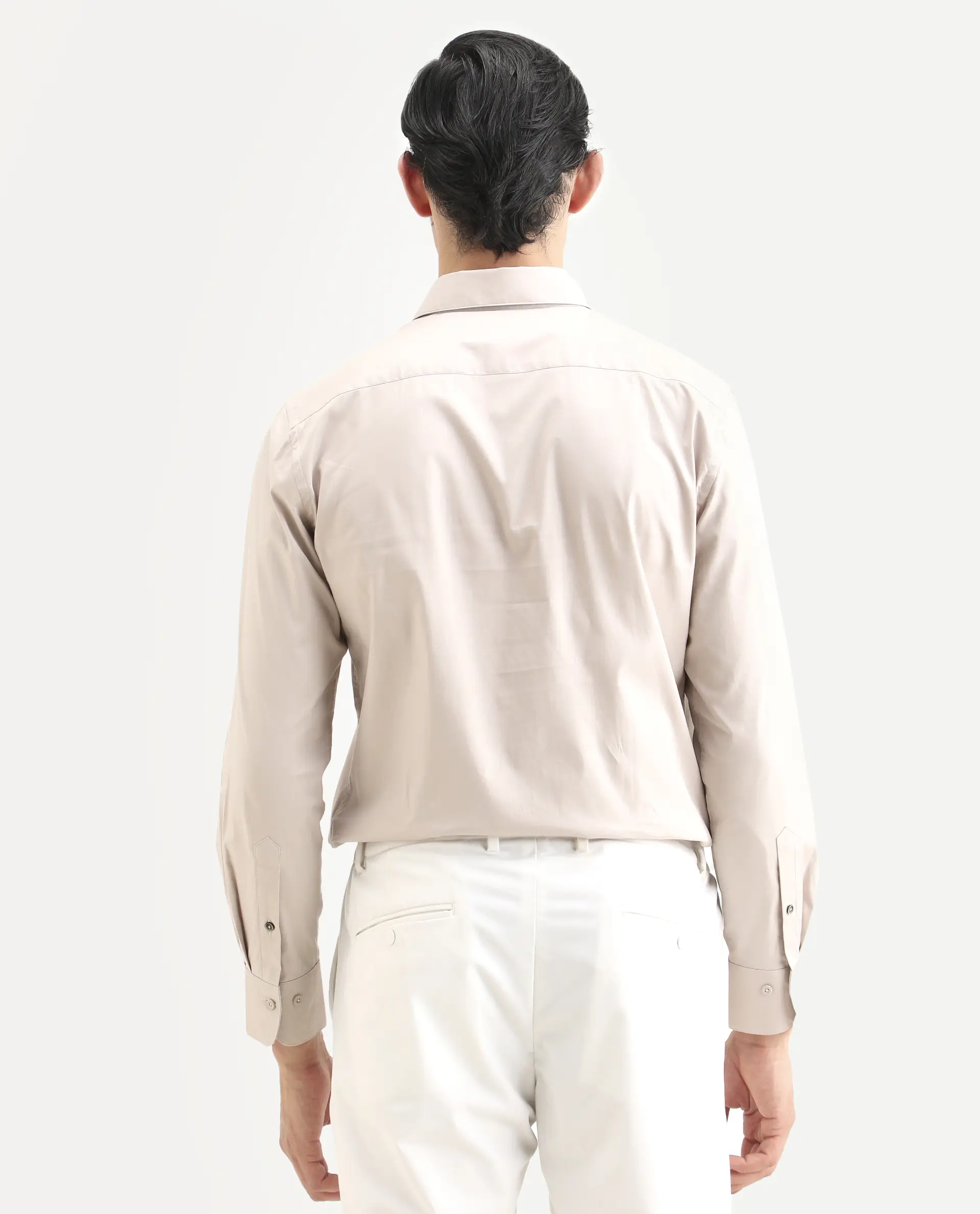 Rare Rabbit Men's Argue Light Beige Cotton Blend Fabric Full Sleeve Spread Collar Regular Fit Plain Shirt - Image 7