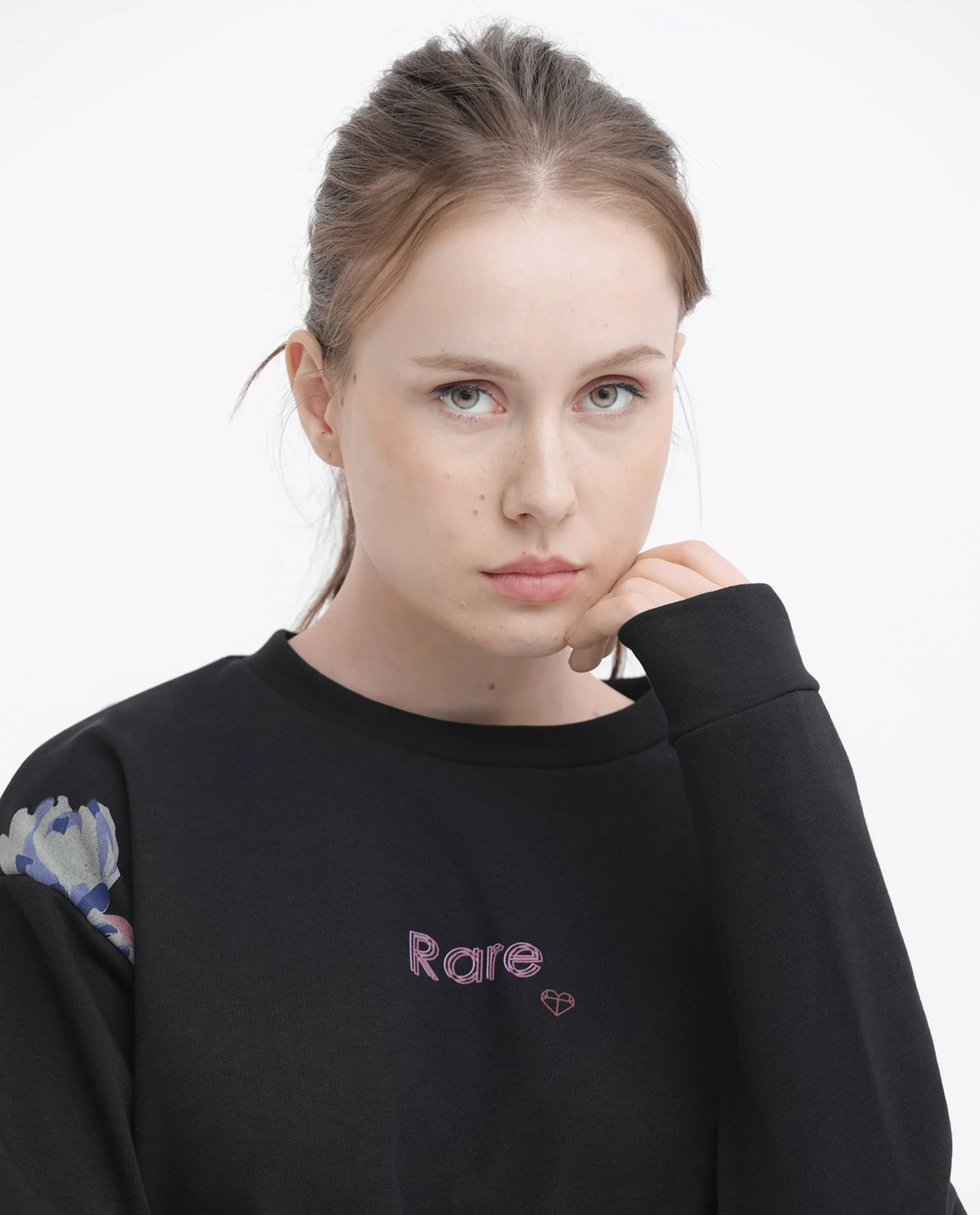 Rareism Women's Argyle Black Polyester Blend Crew Neck Graphic Print Regular Fit Sweatshirt - Image 2
