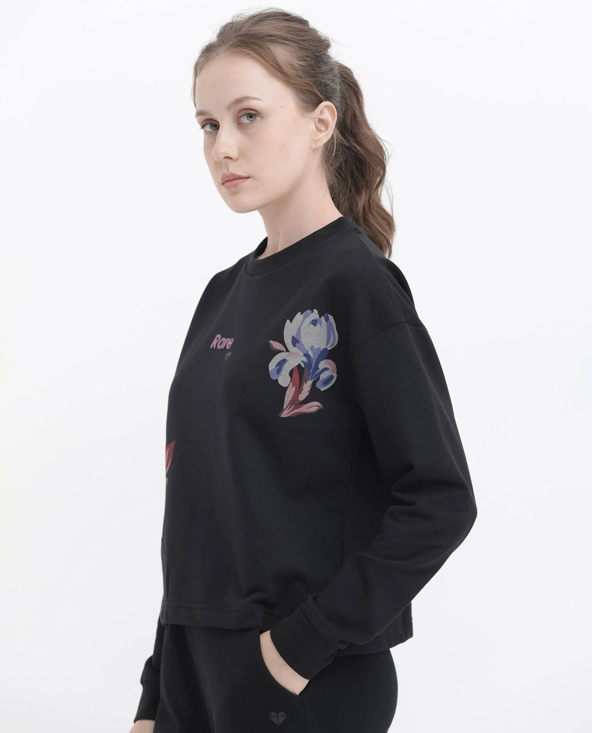 Rareism Women's Argyle Black Polyester Blend Crew Neck Graphic Print Regular Fit Sweatshirt - Image 5
