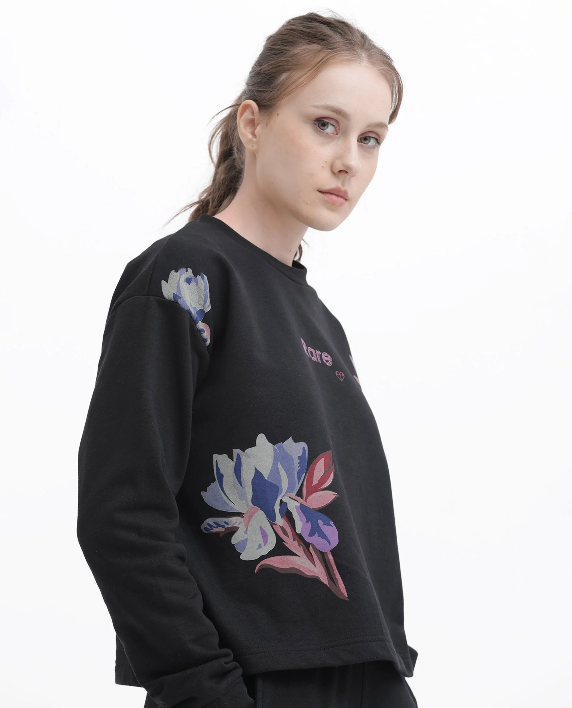 Rareism Women's Argyle Black Polyester Blend Crew Neck Graphic Print Regular Fit Sweatshirt - Image 6