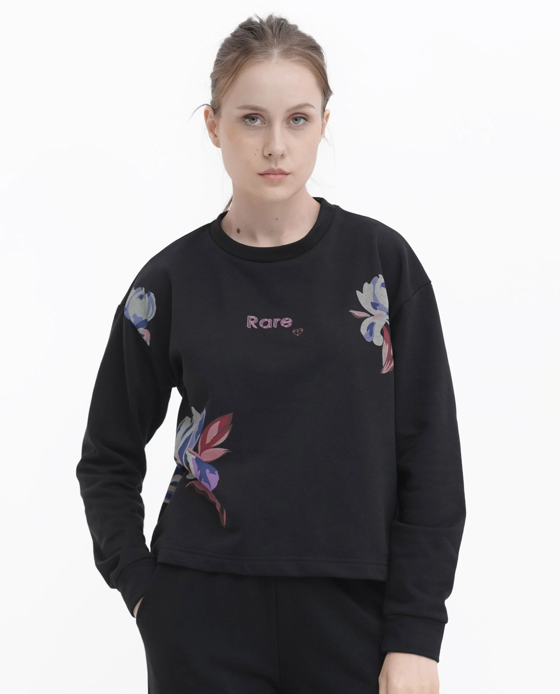 Rareism Women's Argyle Black Polyester Blend Crew Neck Graphic Print Regular Fit Sweatshirt - Image 7