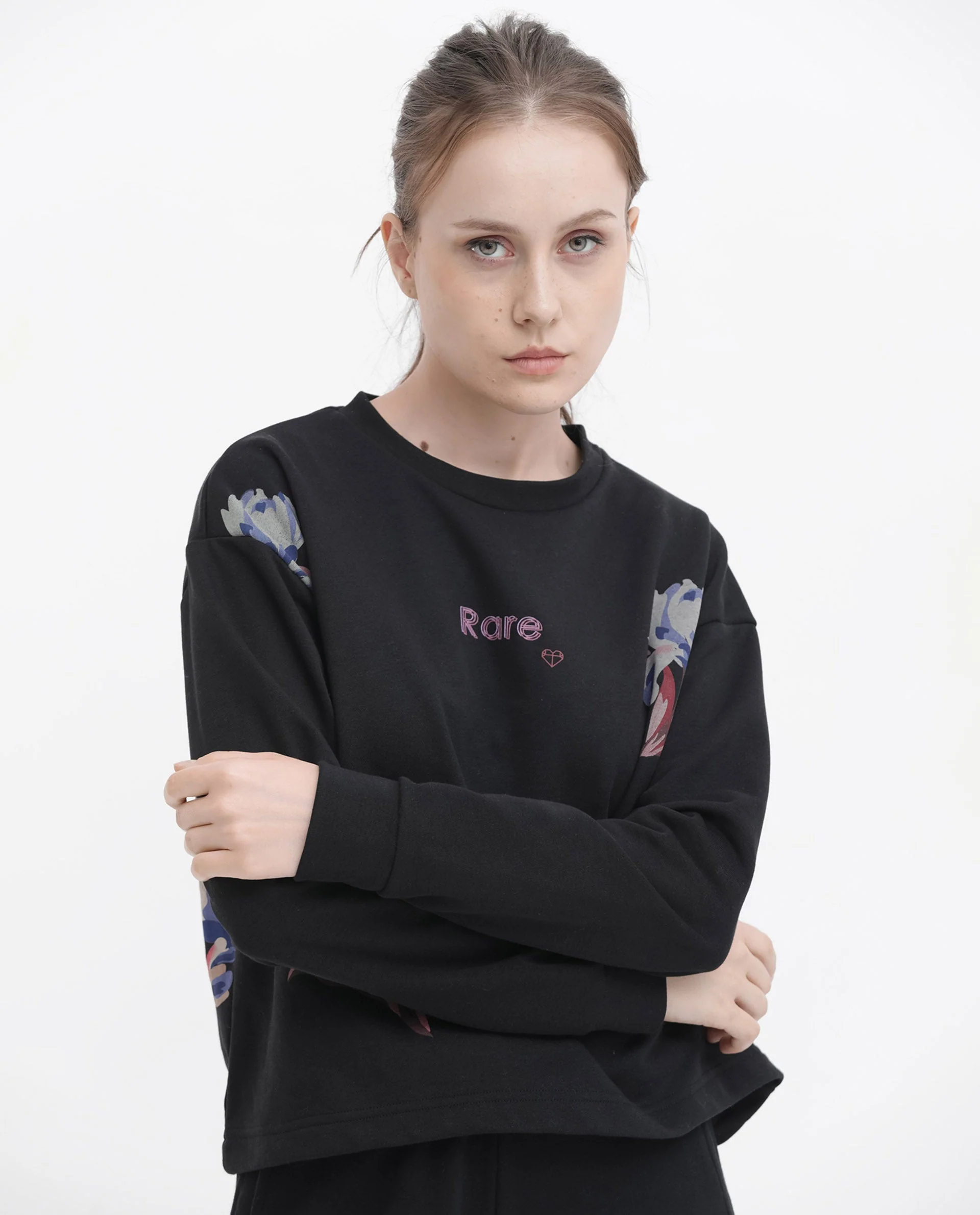 Rareism Women's Argyle Black Polyester Blend Crew Neck Graphic Print Regular Fit Sweatshirt - Image 8