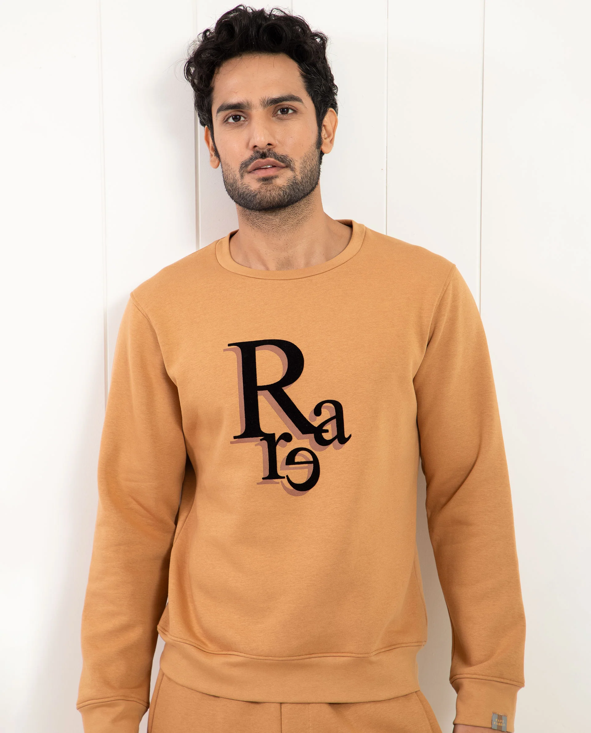 Rare Rabbit Men's Argyll Mustard Cotton Graphic Print Regular Fit Full Sleeve Crew Neck Sweatshirt - Image 2