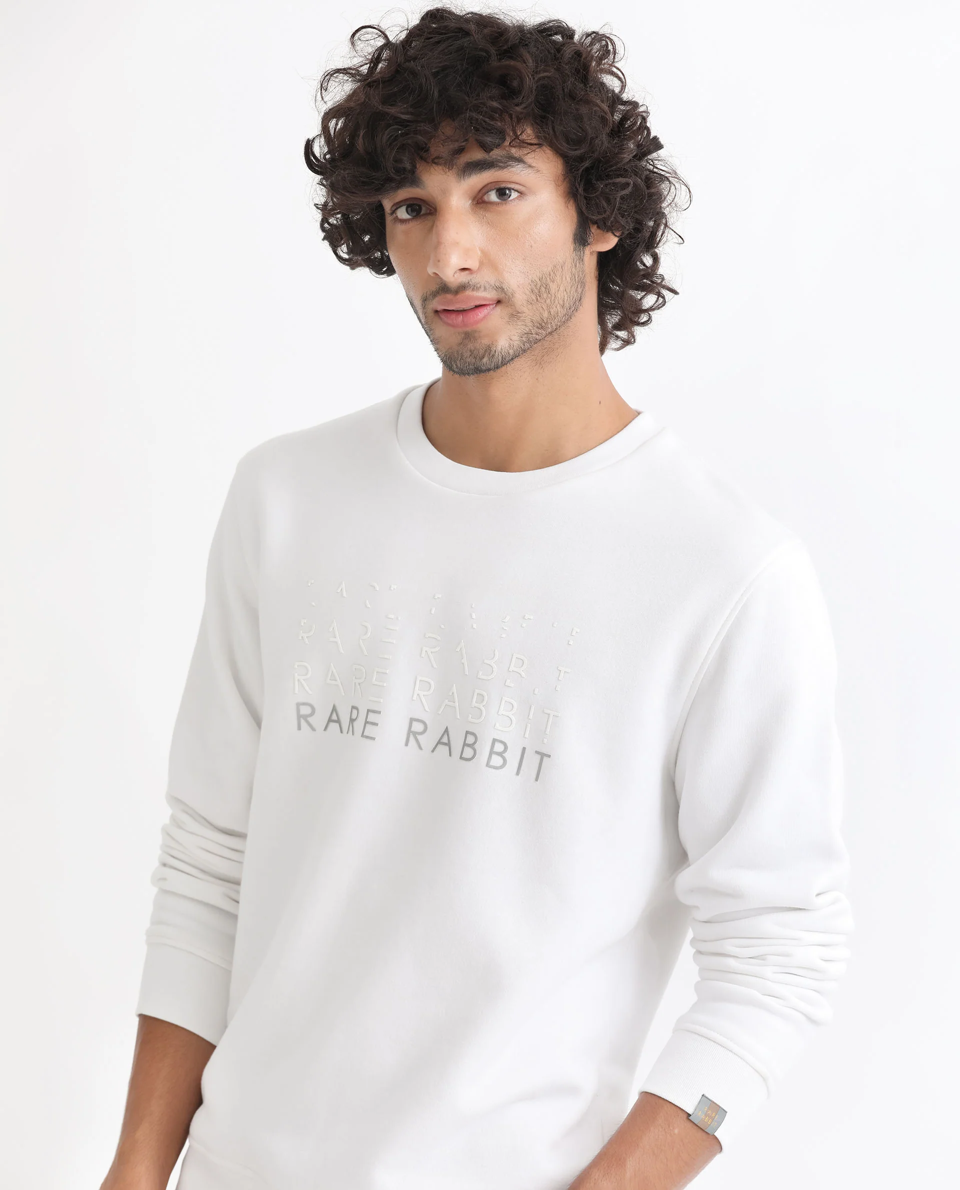 Rare Rabbit Men's Argyll White Cotton Graphic Print Regular Fit Full Sleeve Crew Neck Sweatshirt