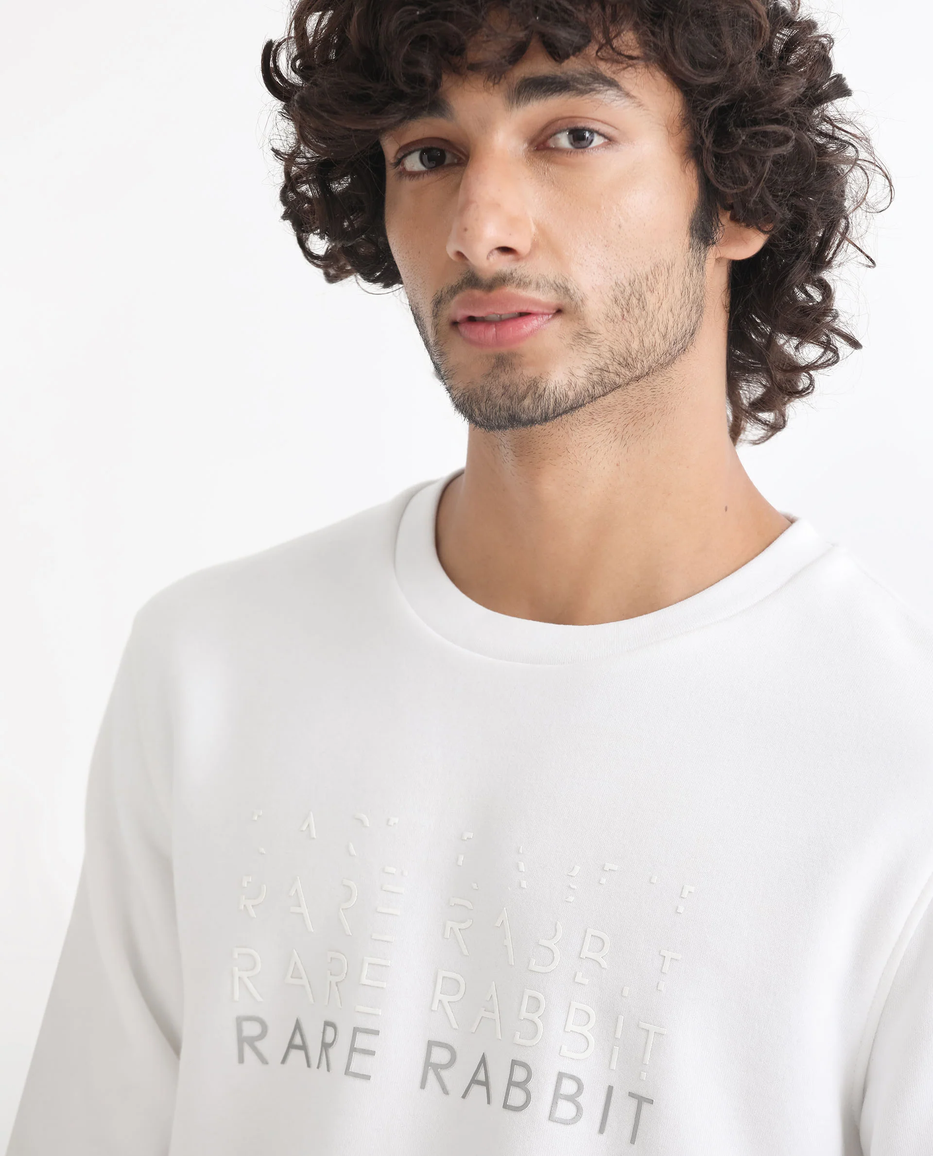 Rare Rabbit Men's Argyll White Cotton Graphic Print Regular Fit Full Sleeve Crew Neck Sweatshirt - Image 2