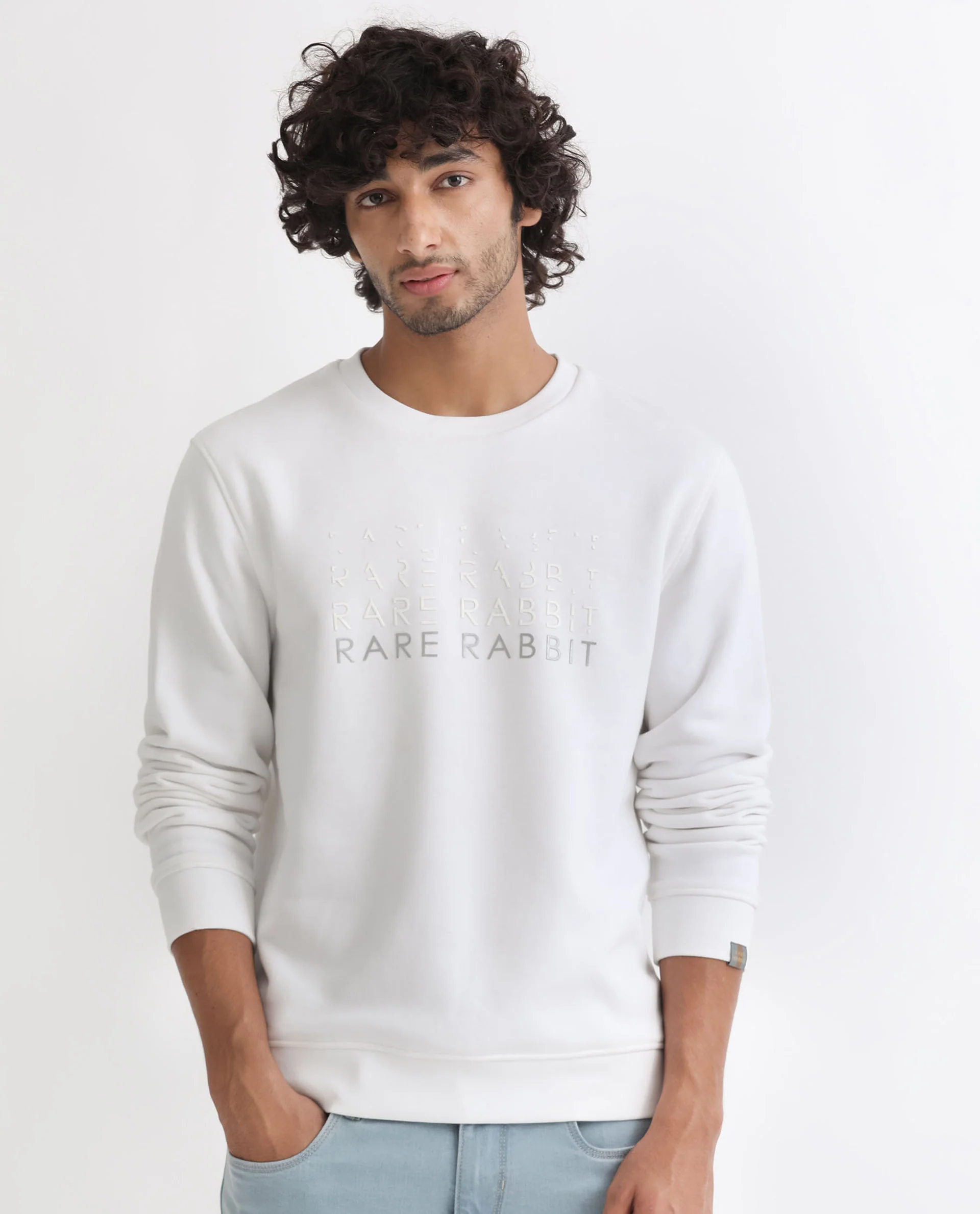 Rare Rabbit Men's Argyll White Cotton Graphic Print Regular Fit Full Sleeve Crew Neck Sweatshirt - Image 3