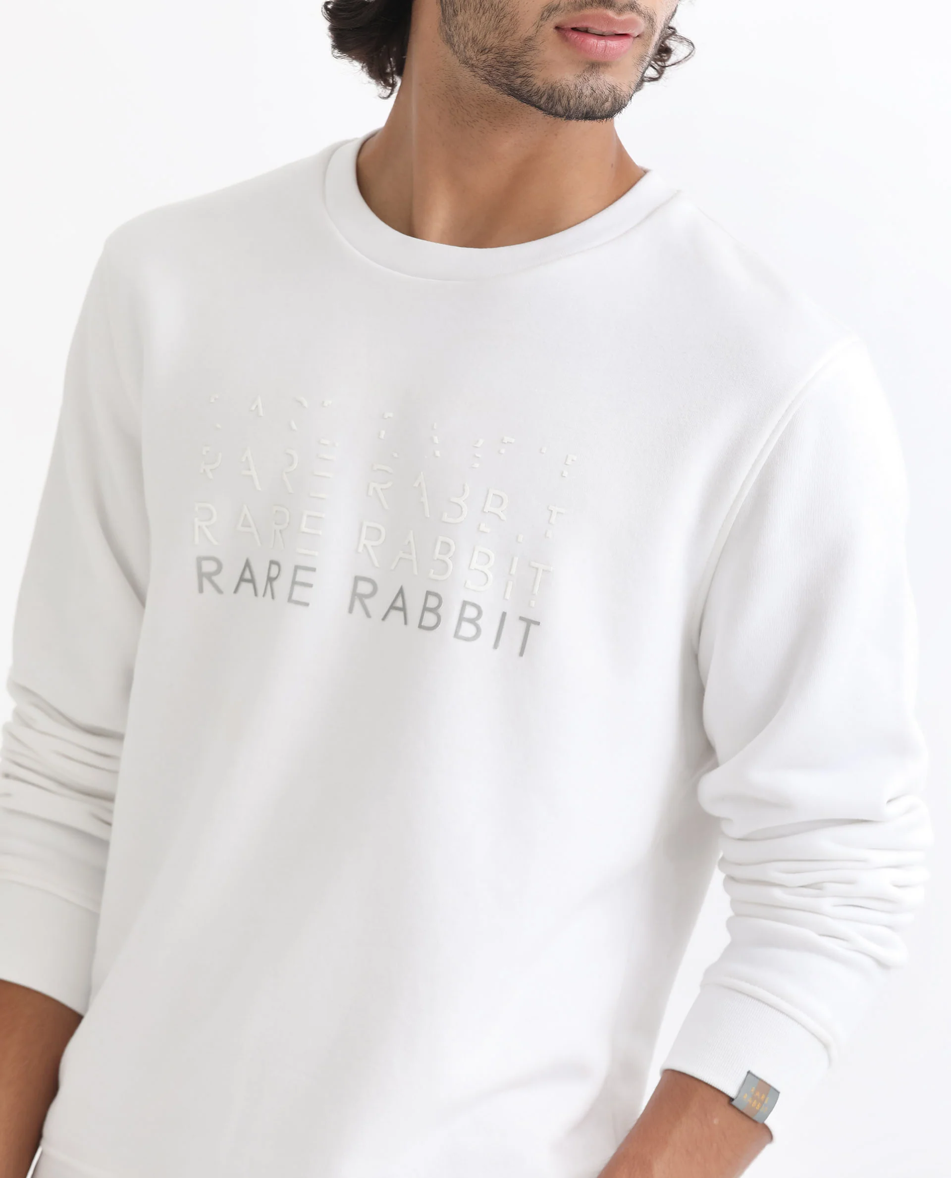 Rare Rabbit Men's Argyll White Cotton Graphic Print Regular Fit Full Sleeve Crew Neck Sweatshirt - Image 4