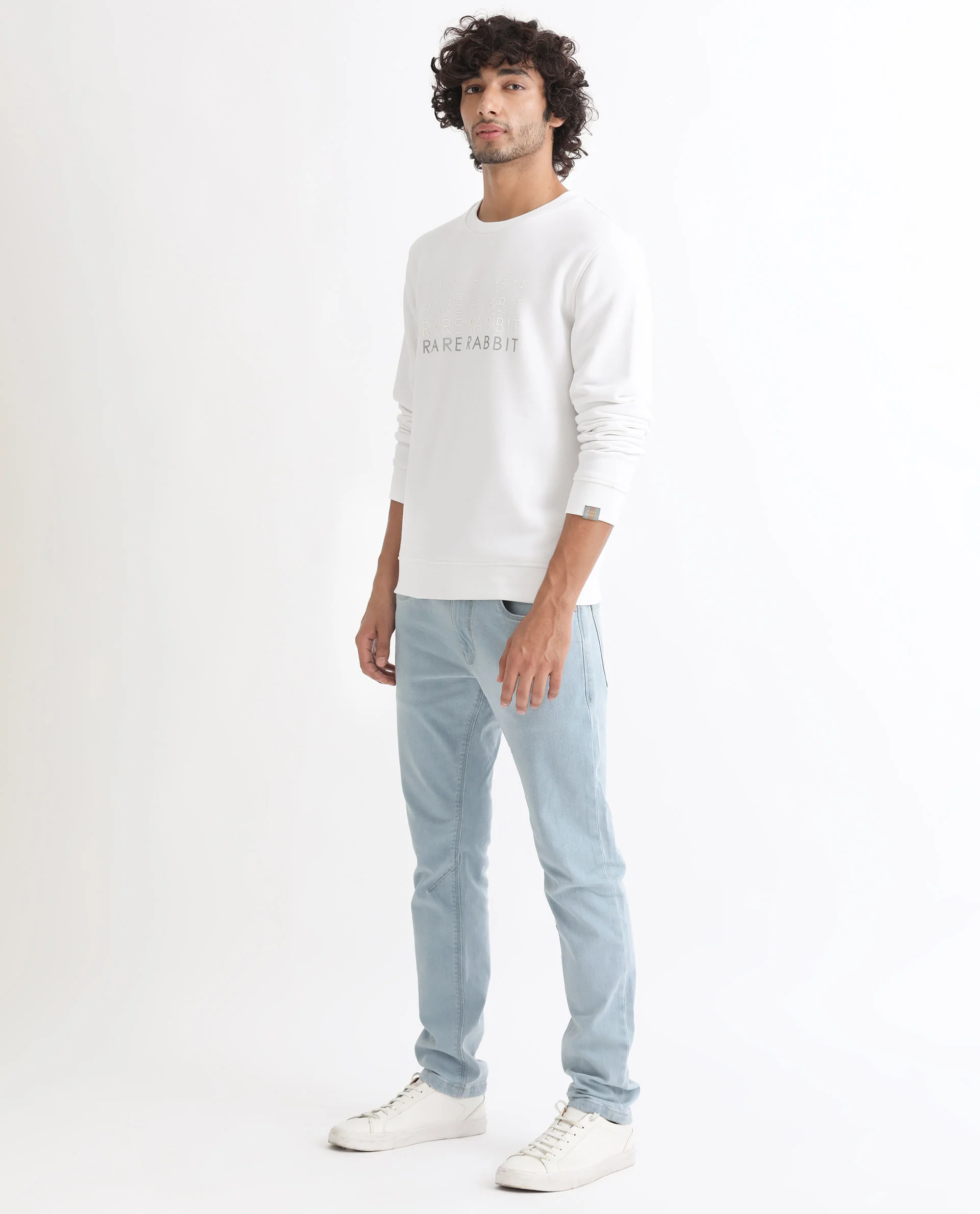 Rare Rabbit Men's Argyll White Cotton Graphic Print Regular Fit Full Sleeve Crew Neck Sweatshirt - Image 5