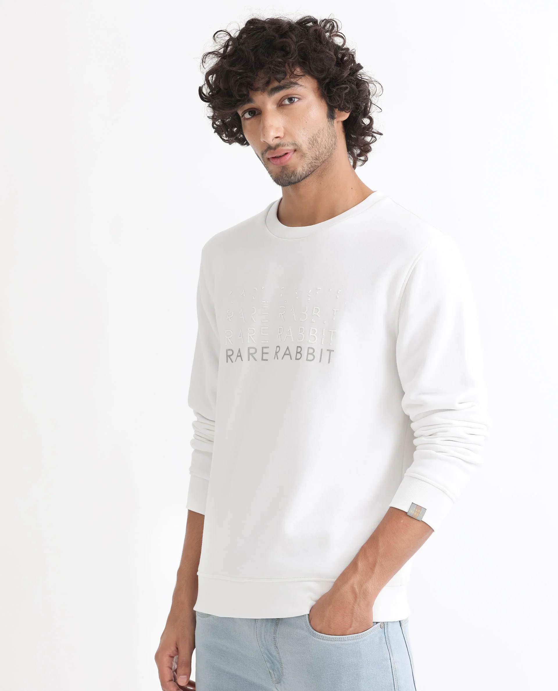 Rare Rabbit Men's Argyll White Cotton Graphic Print Regular Fit Full Sleeve Crew Neck Sweatshirt - Image 6