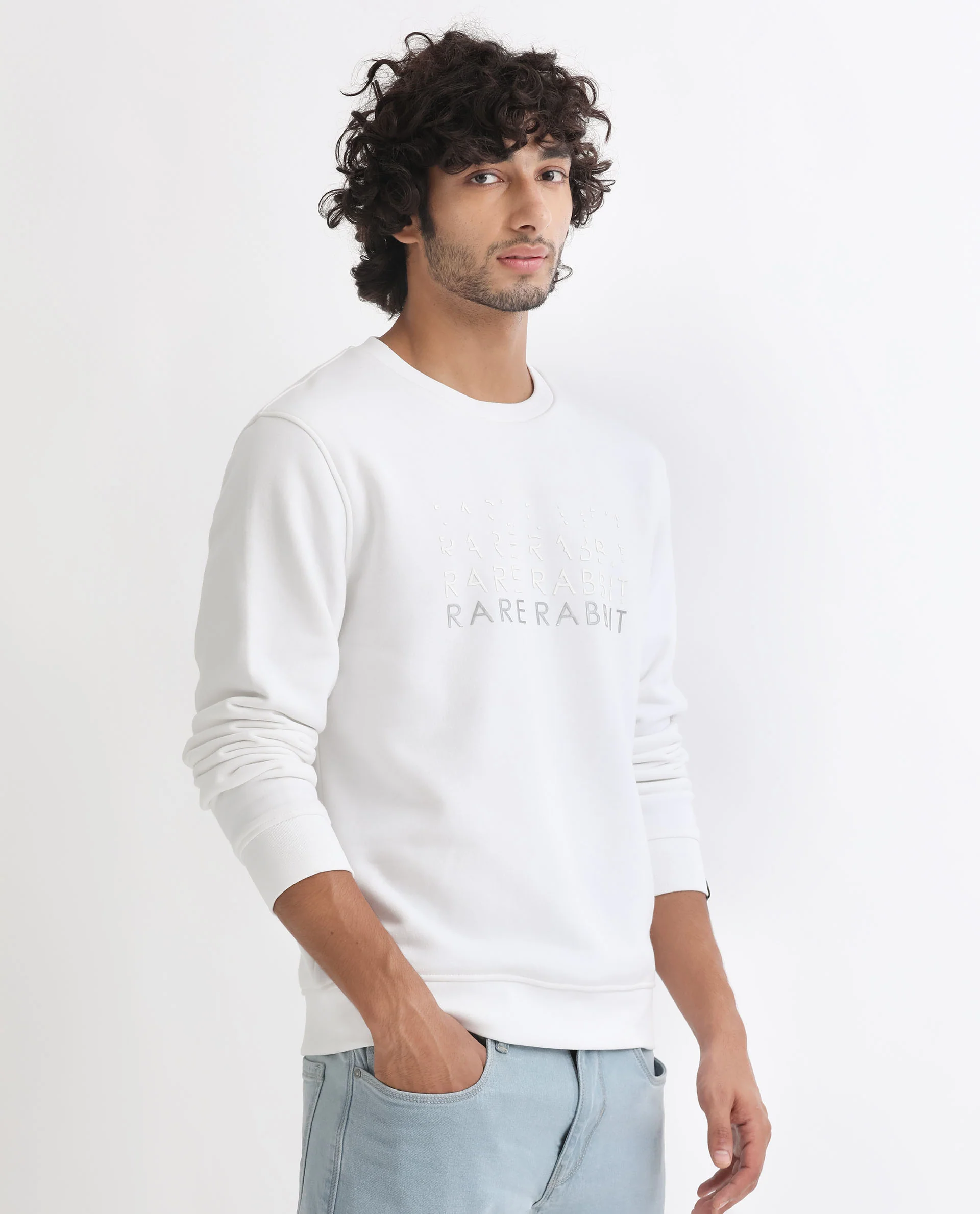 Rare Rabbit Men's Argyll White Cotton Graphic Print Regular Fit Full Sleeve Crew Neck Sweatshirt - Image 7