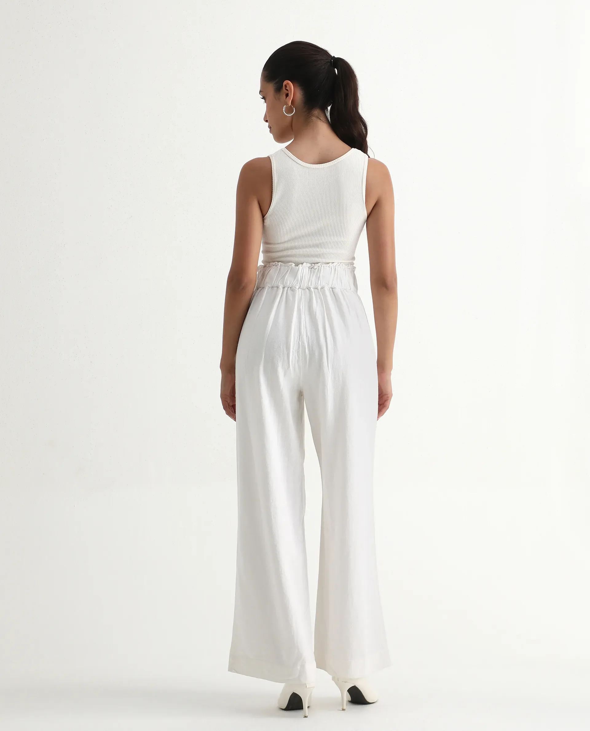 Rareism Women's Arid White Cotton Blend Plain Ankle Length Wide Trouser - Image 10