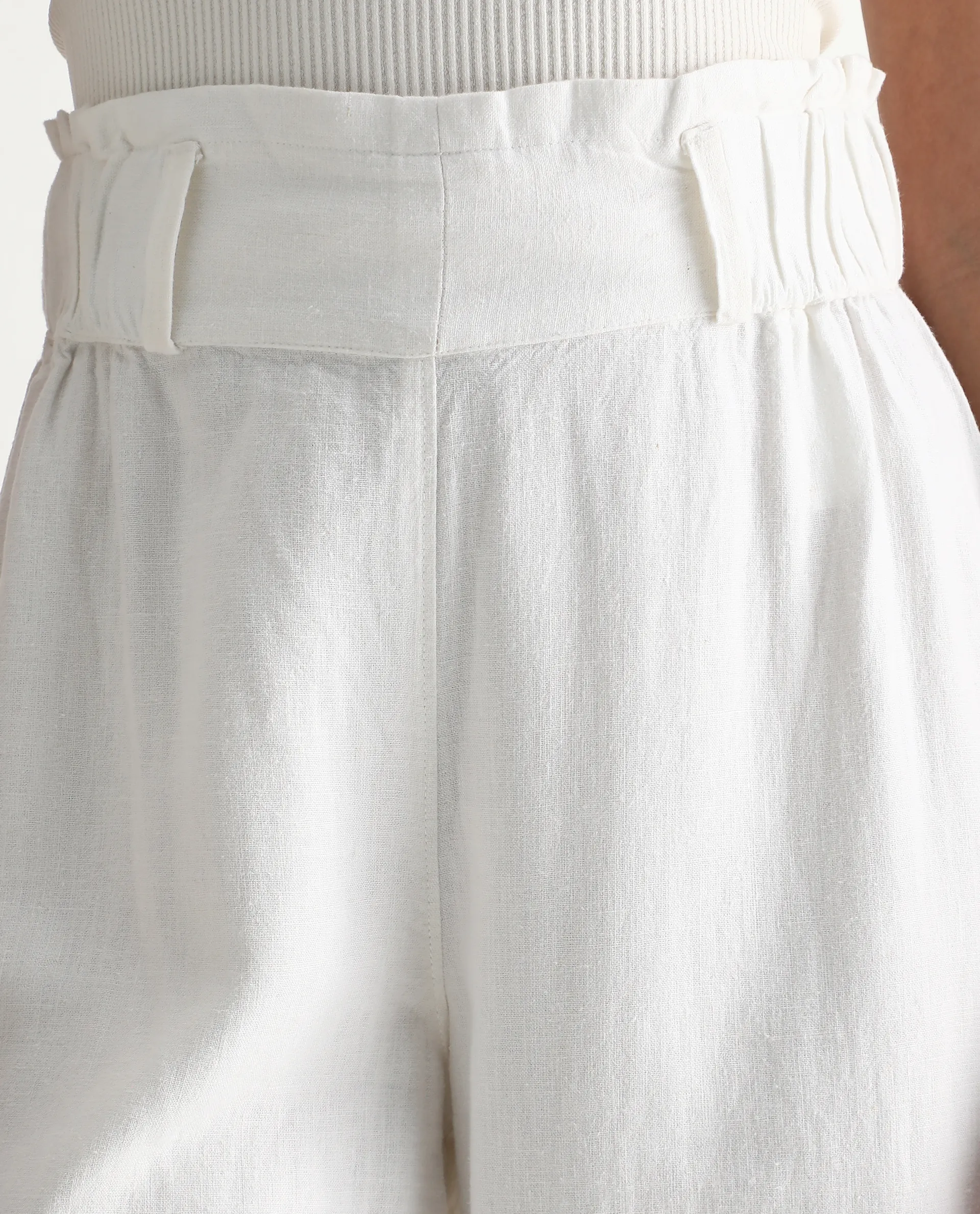 Rareism Women's Arid White Cotton Blend Plain Ankle Length Wide Trouser - Image 4