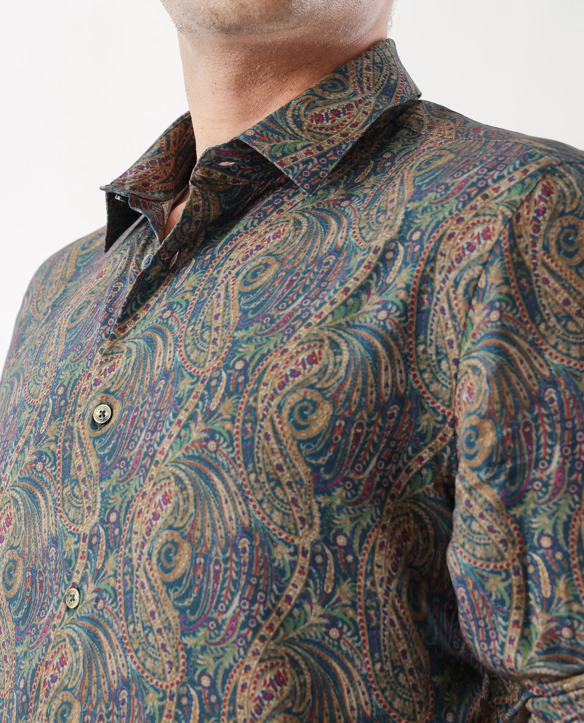 Rare Rabbit Men's Arieal Blue Viscose Blend Paisley Print Regular Fit Full Sleeve Collared Shirt - Image 6