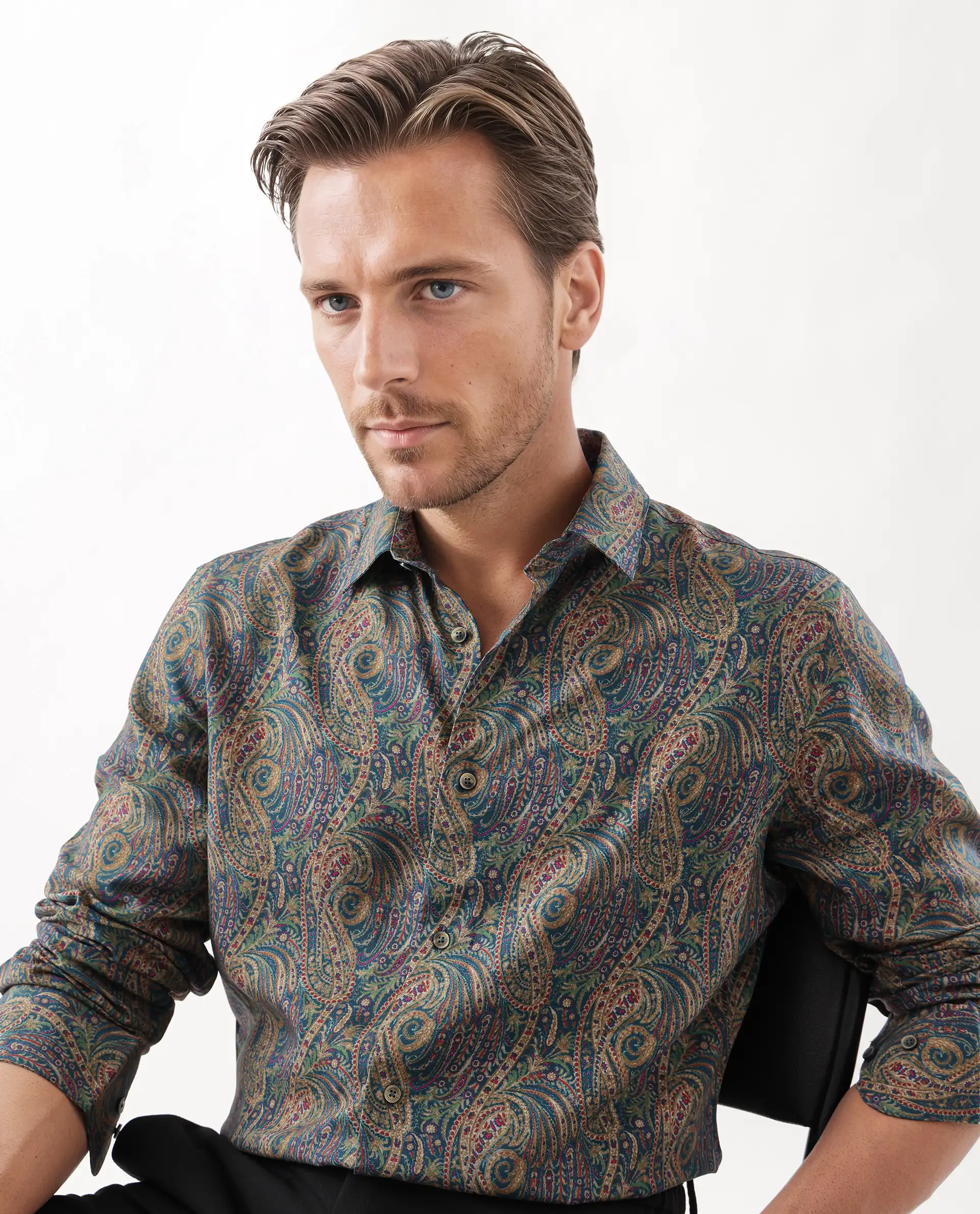 Rare Rabbit Men's Arieal Blue Viscose Blend Paisley Print Regular Fit Full Sleeve Collared Shirt - Image 7