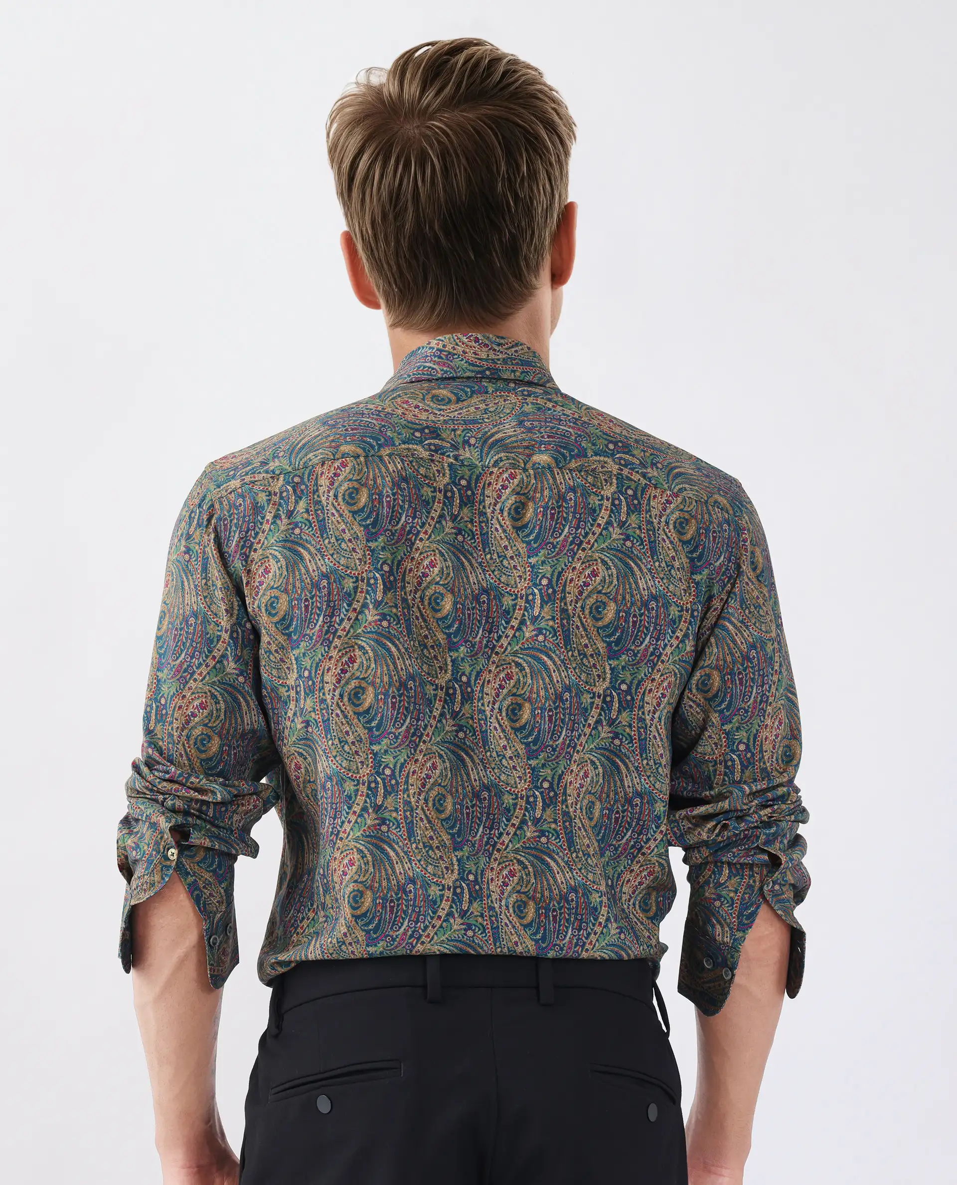 Rare Rabbit Men's Arieal Blue Viscose Blend Paisley Print Regular Fit Full Sleeve Collared Shirt - Image 8