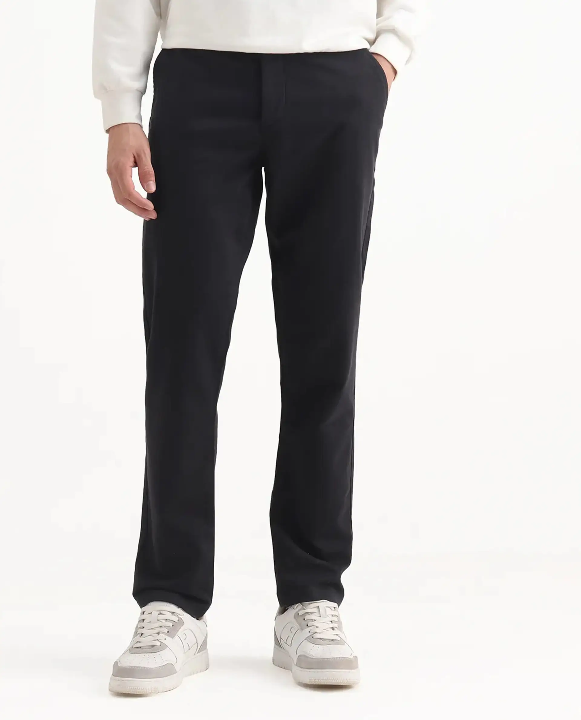 Rare Rabbit Men's Aries Black Cotton Blend Plain Regular Fit Trouser - Image 10