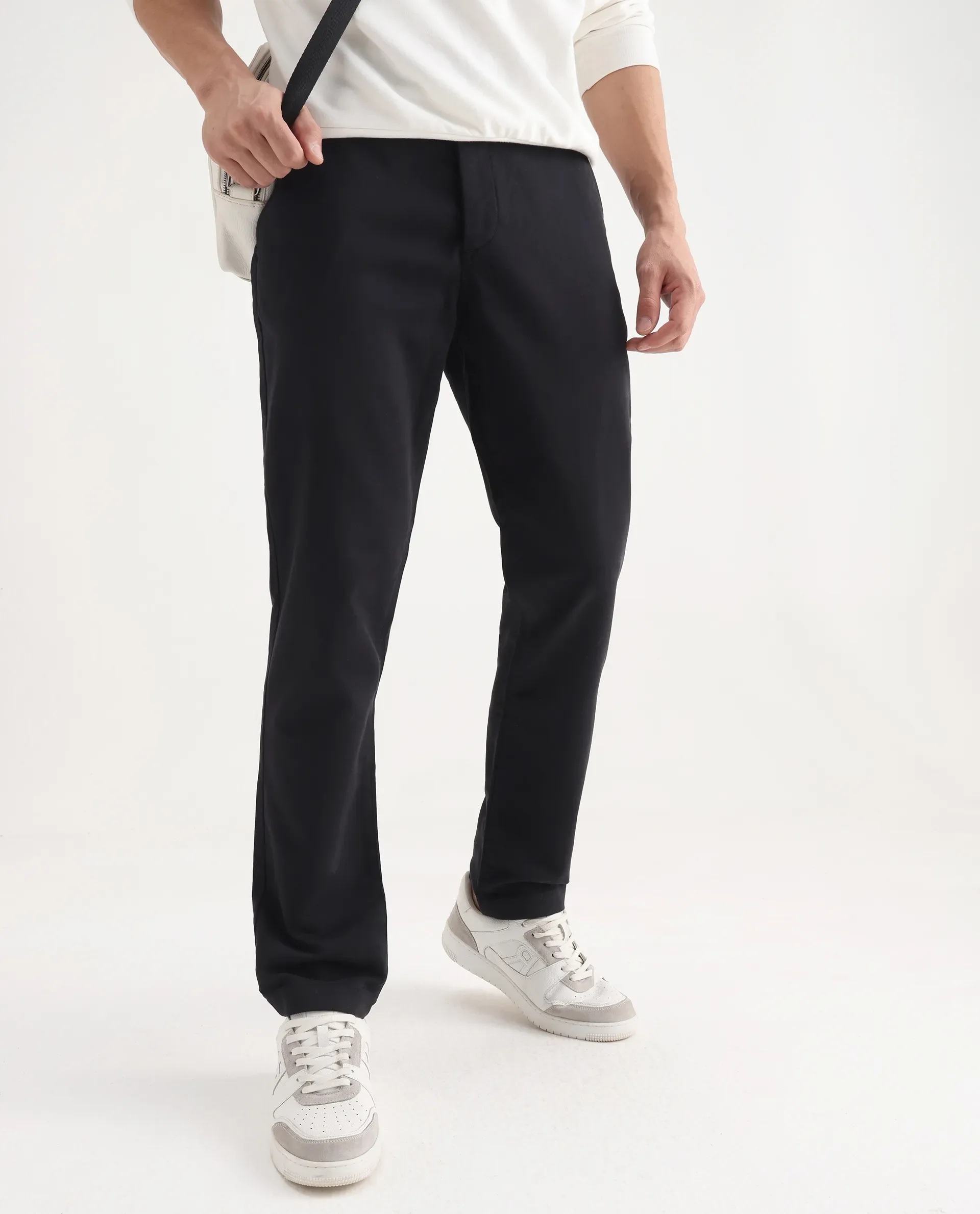 Rare Rabbit Men's Aries Black Cotton Blend Plain Regular Fit Trouser - Image 2