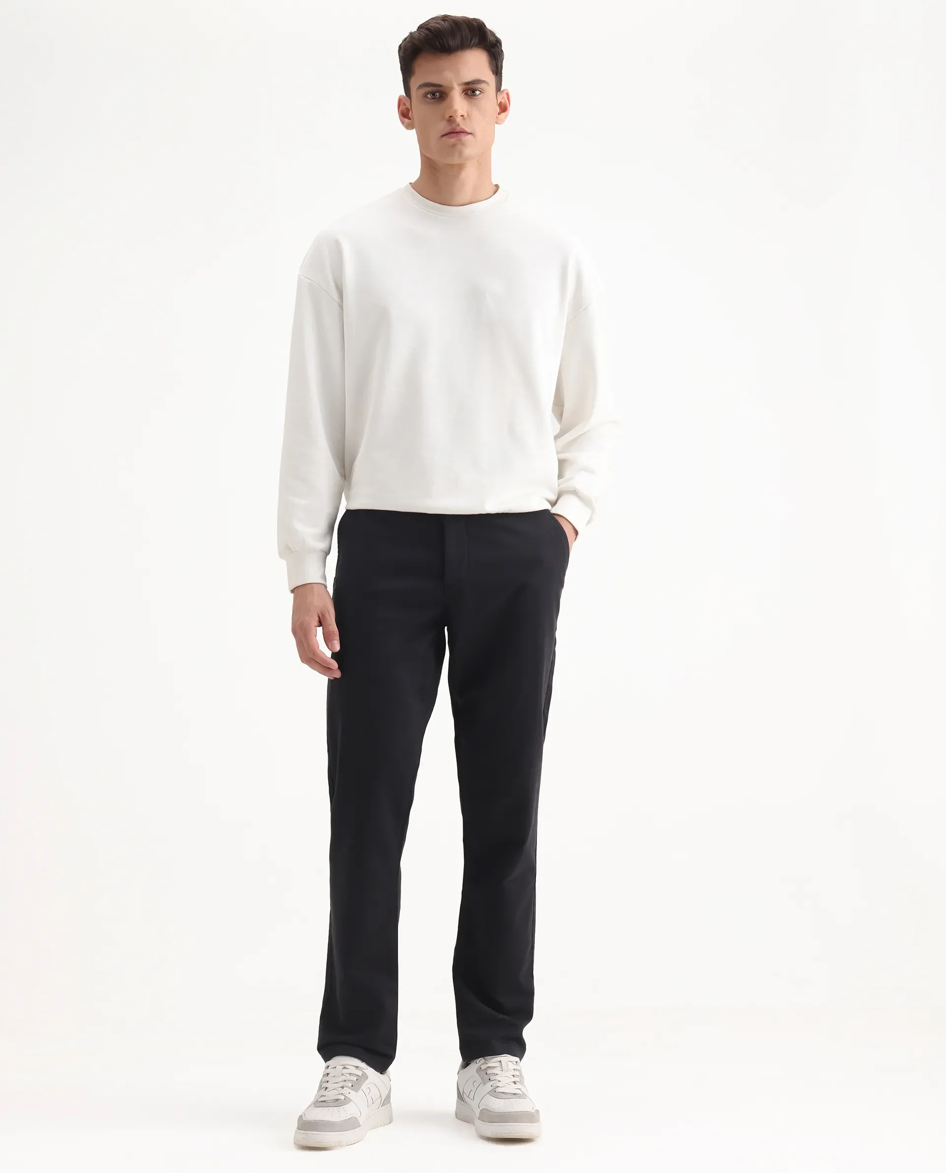 Rare Rabbit Men's Aries Black Cotton Blend Plain Regular Fit Trouser - Image 5